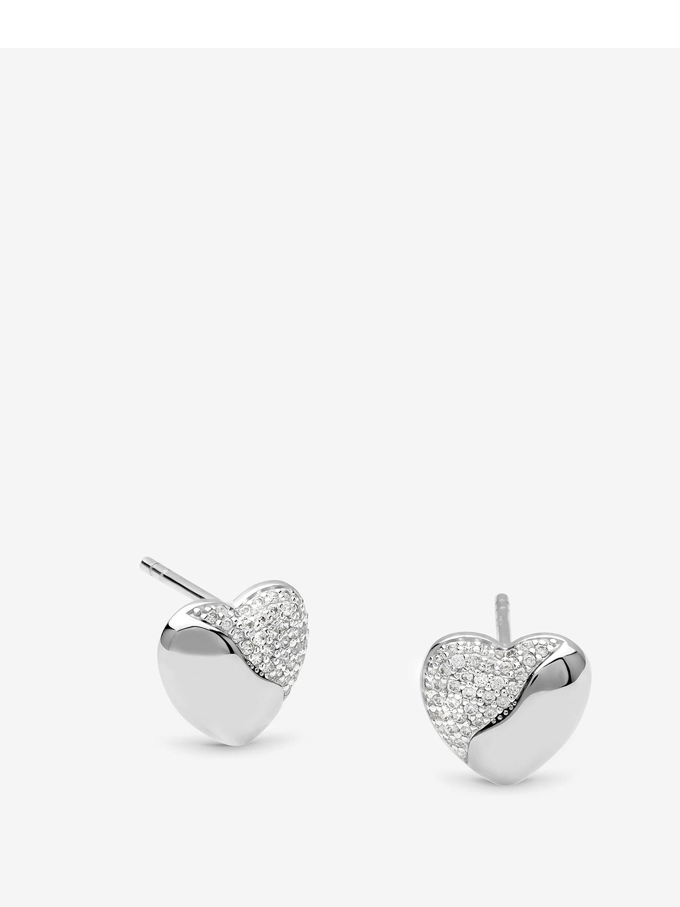 undefined Sterling 925 Polished And Micro Pave Heart Stud Earrings