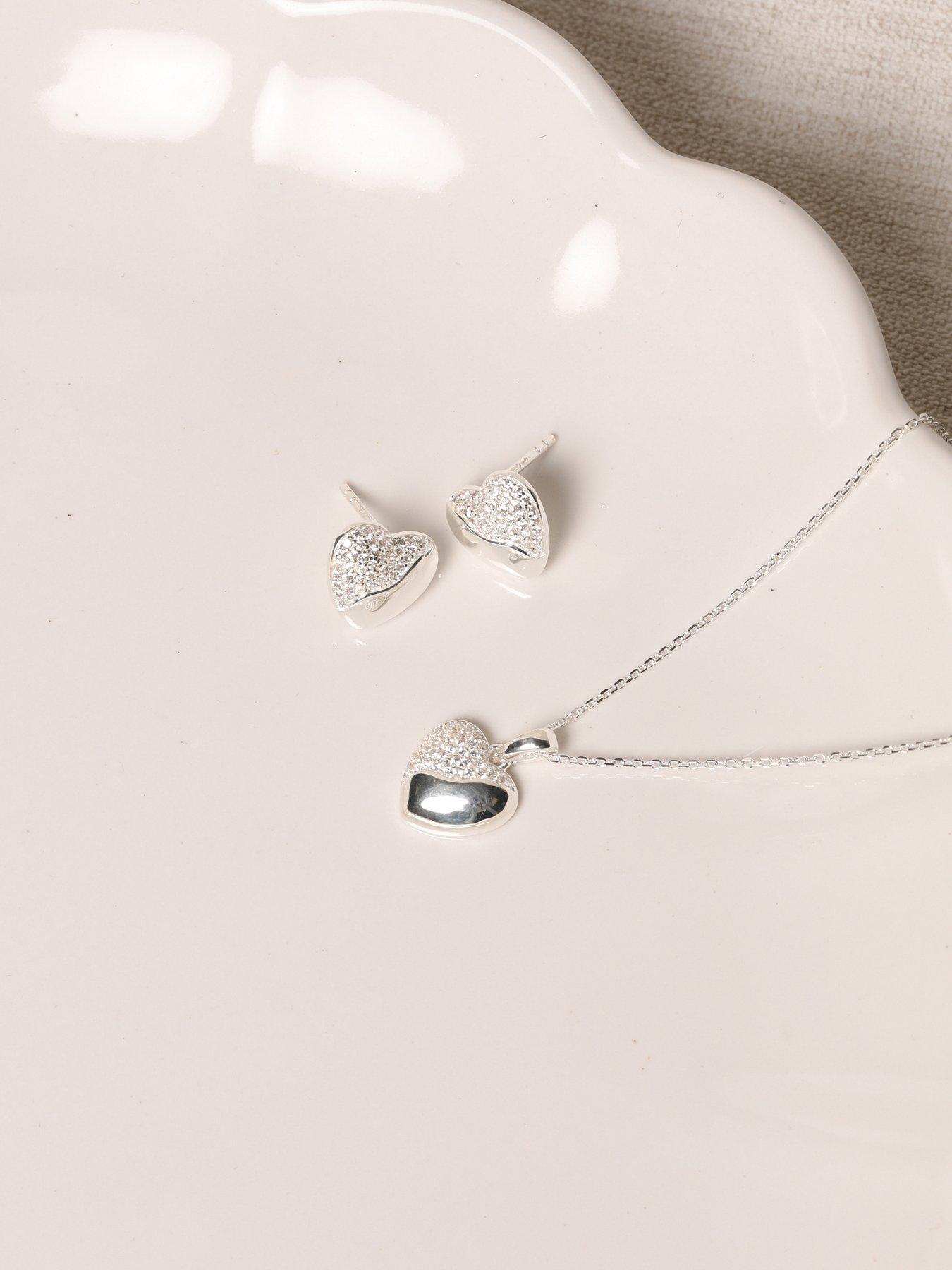 Image 3 of 5 of Simply Silver Sterling 925 Polished And Micro Pave Heart Stud Earrings