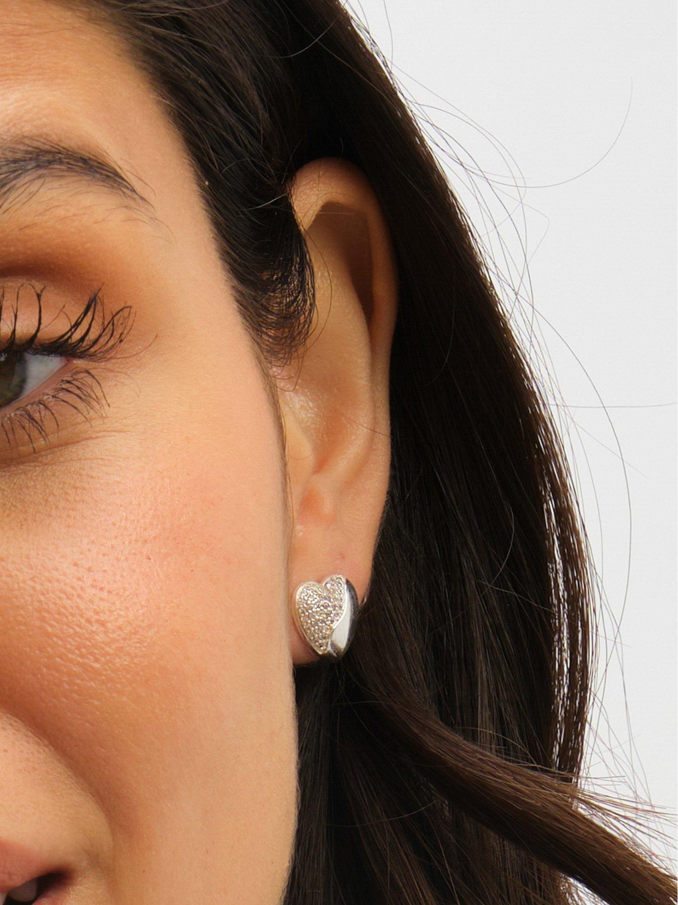 Image 4 of 5 of Simply Silver Sterling 925 Polished And Micro Pave Heart Stud Earrings