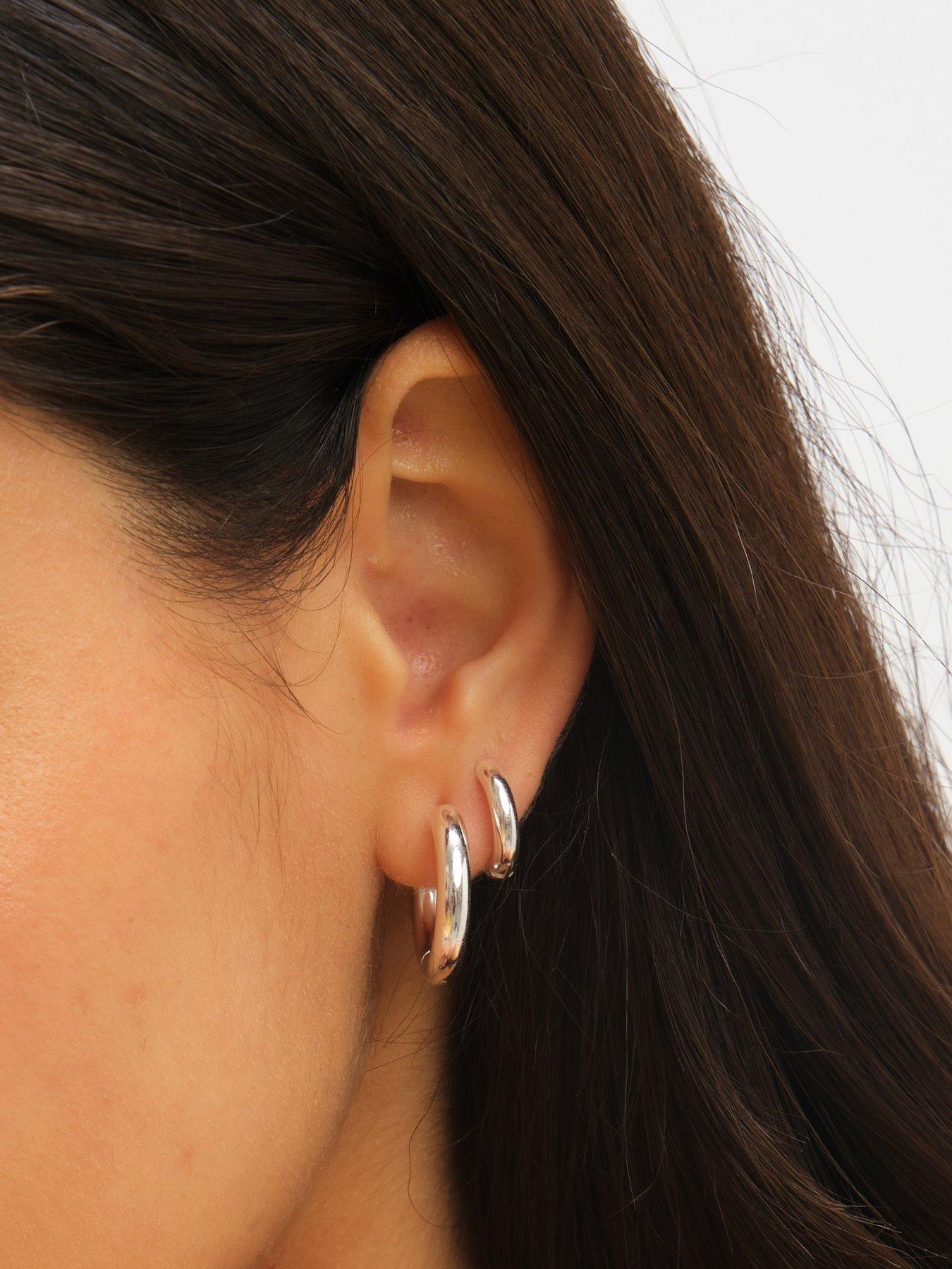 Image 2 of 5 of Jon Richard Waterproof Sterling Silver Plated Small Chubby Hoop Earrings