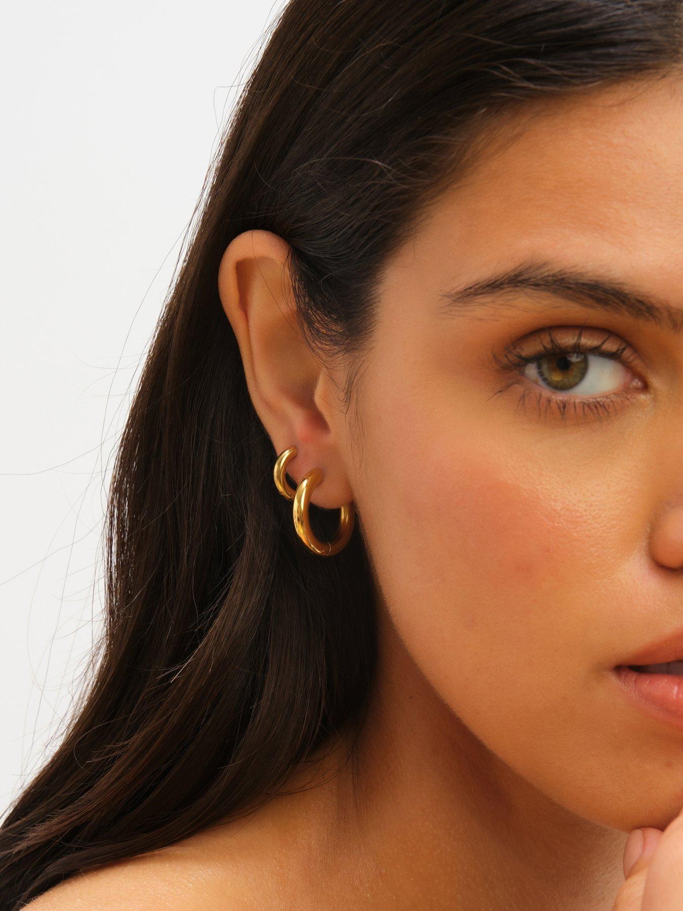 Image 2 of 4 of Jon Richard Waterproof Gold Plated Medium Chubby Hoop Earrings