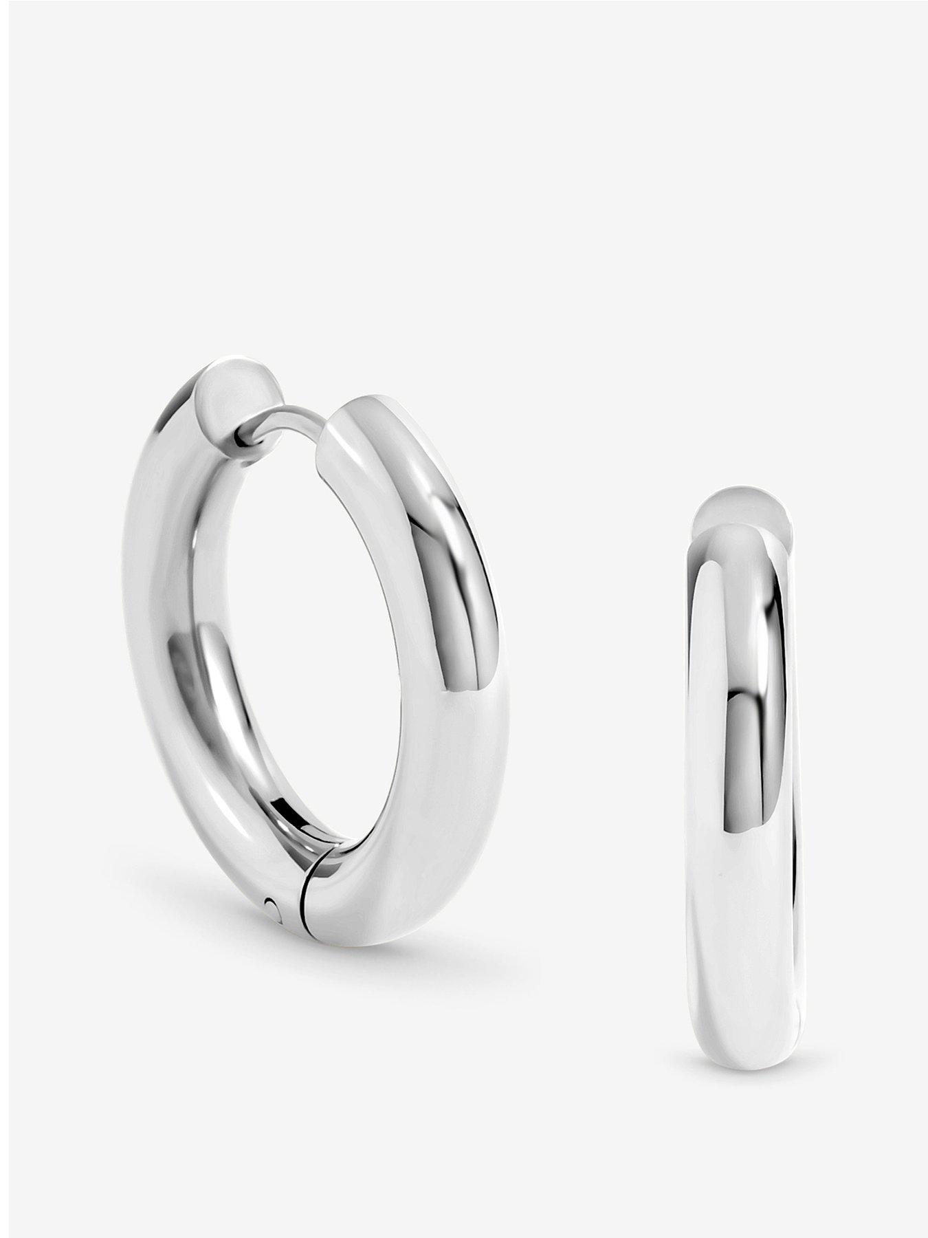 undefined Waterproof Sterling Silver Plated Medium Chubby Hoop Earrings