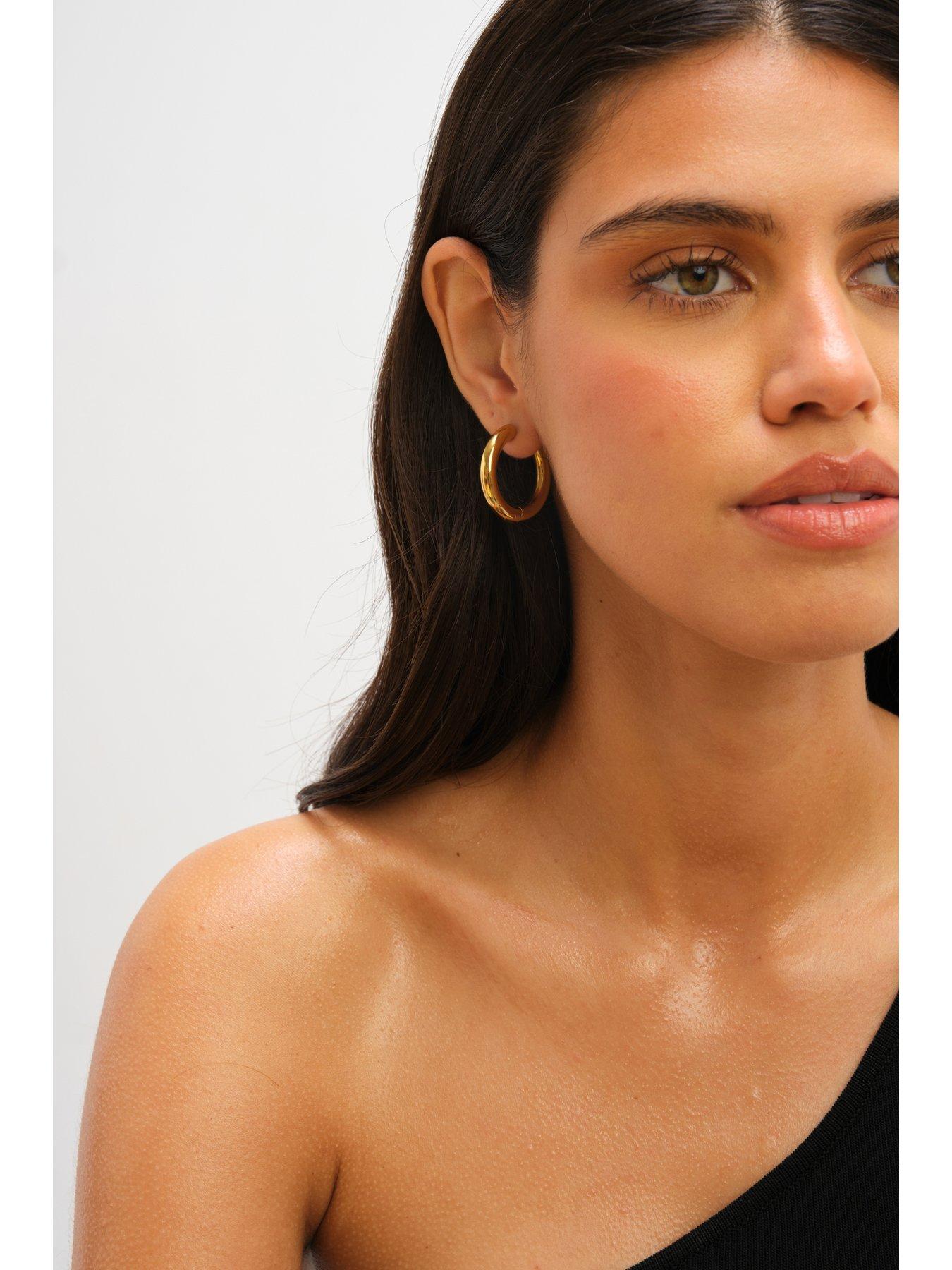 Image 2 of 5 of Jon Richard Waterproof Gold Plated Large Chubby Hoop Earrings
