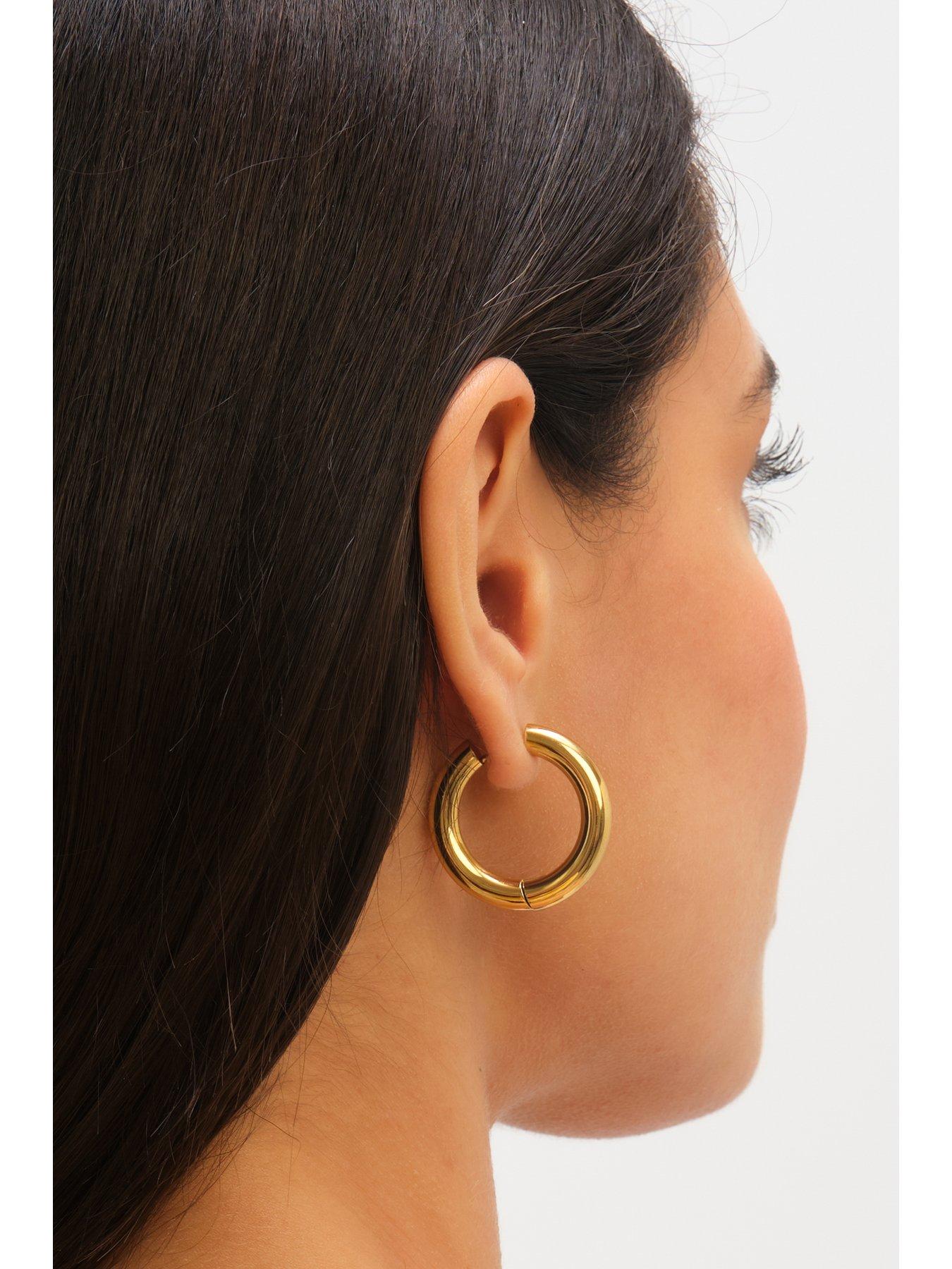 Image 4 of 5 of Jon Richard Waterproof Gold Plated Large Chubby Hoop Earrings