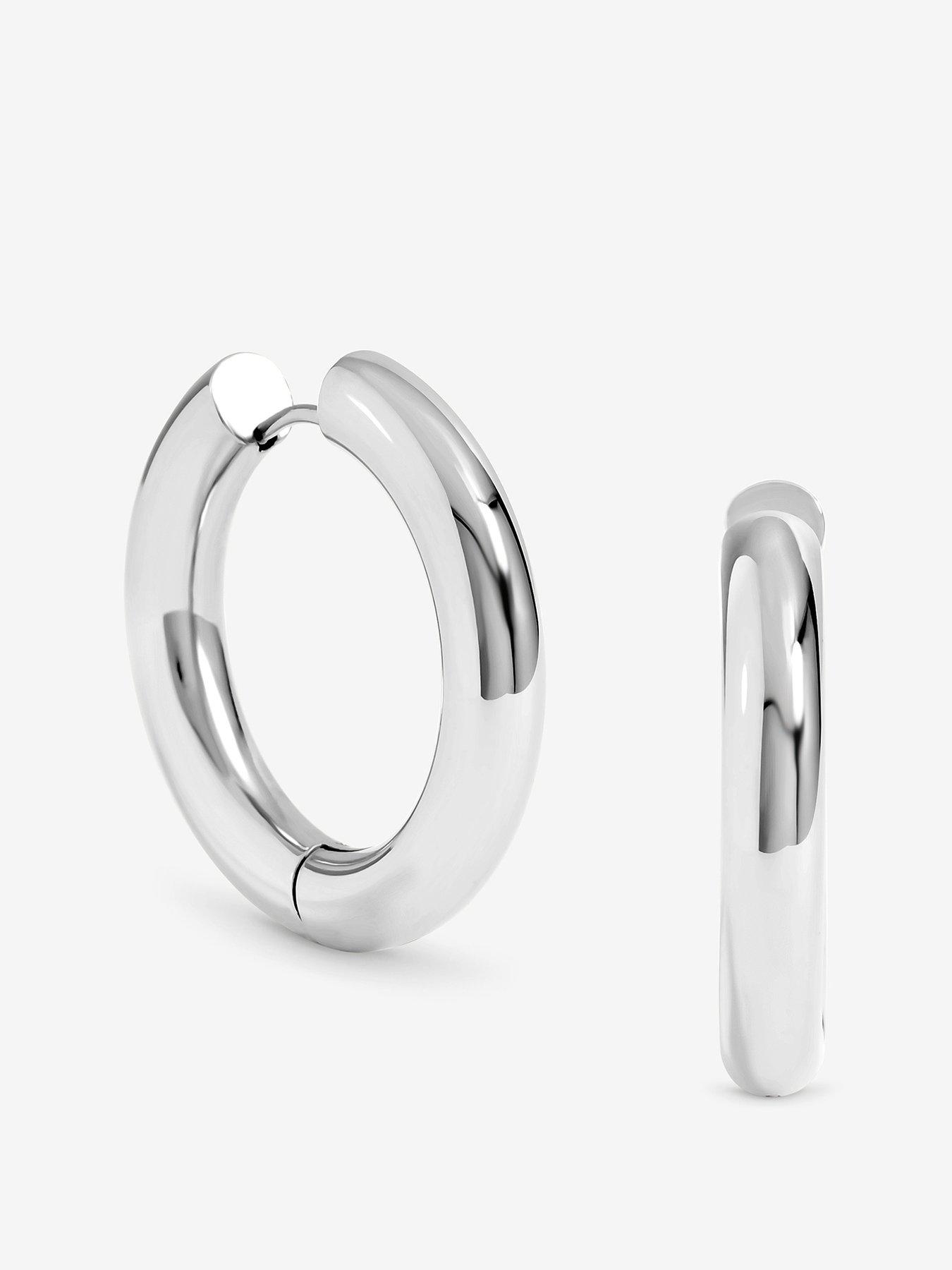 undefined Waterproof Sterling Silver Plated Large Chubby Hoop Earrings