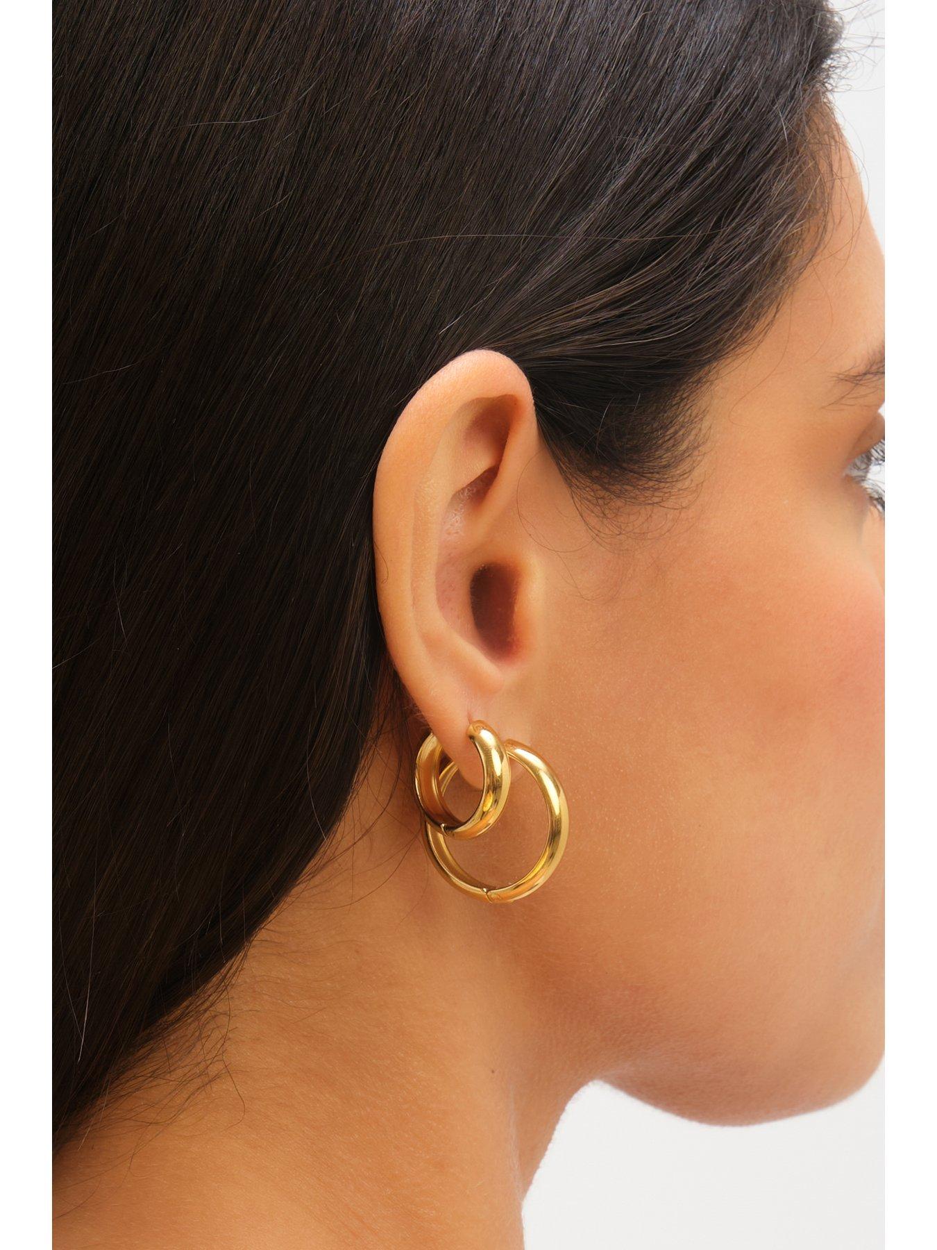 Image 2 of 5 of Jon Richard Waterproof Gold Plated Small Flat Surface Hoop Earrings