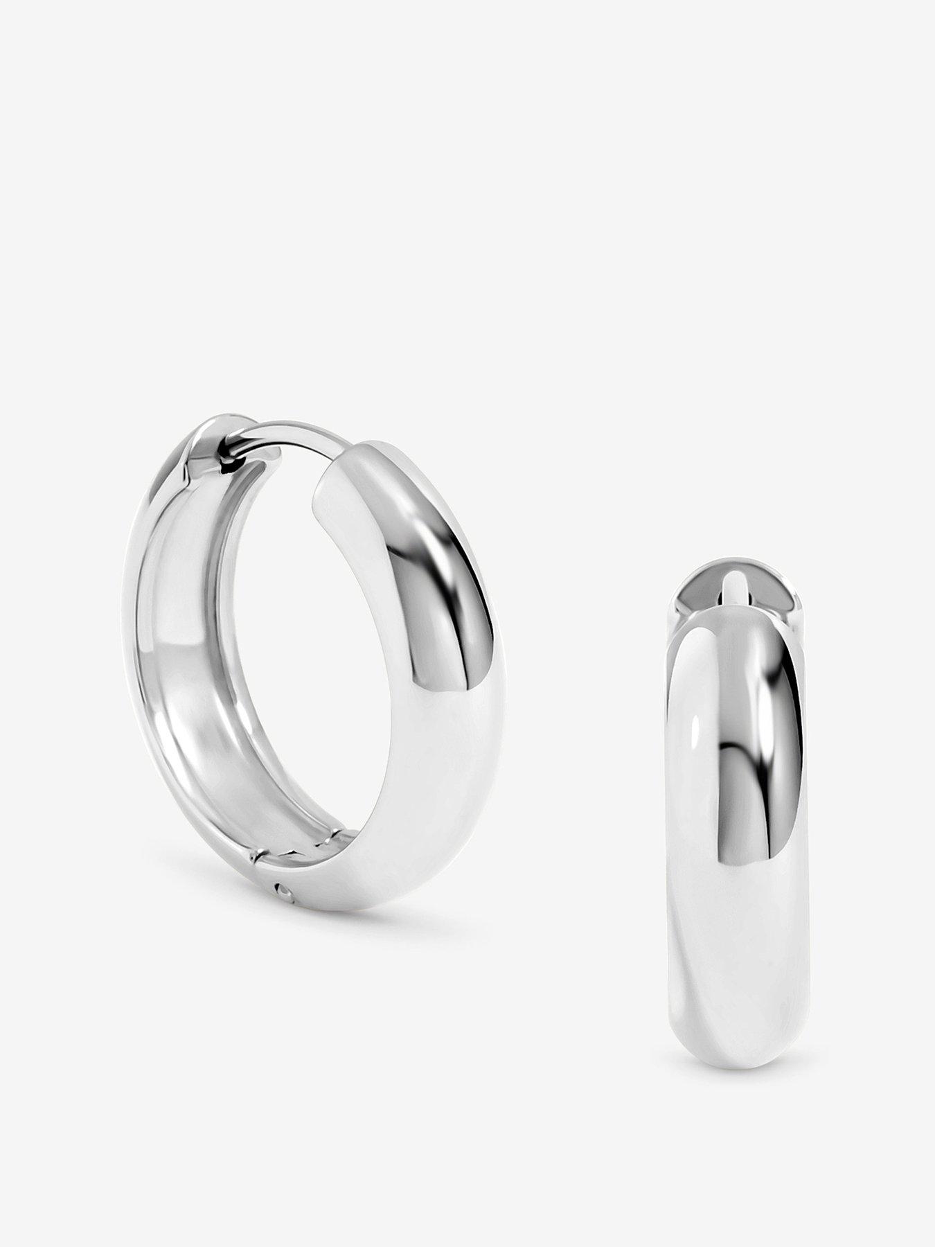 undefined Waterproof Sterling Silver Plated Small Flat Surface Hoop Earrings