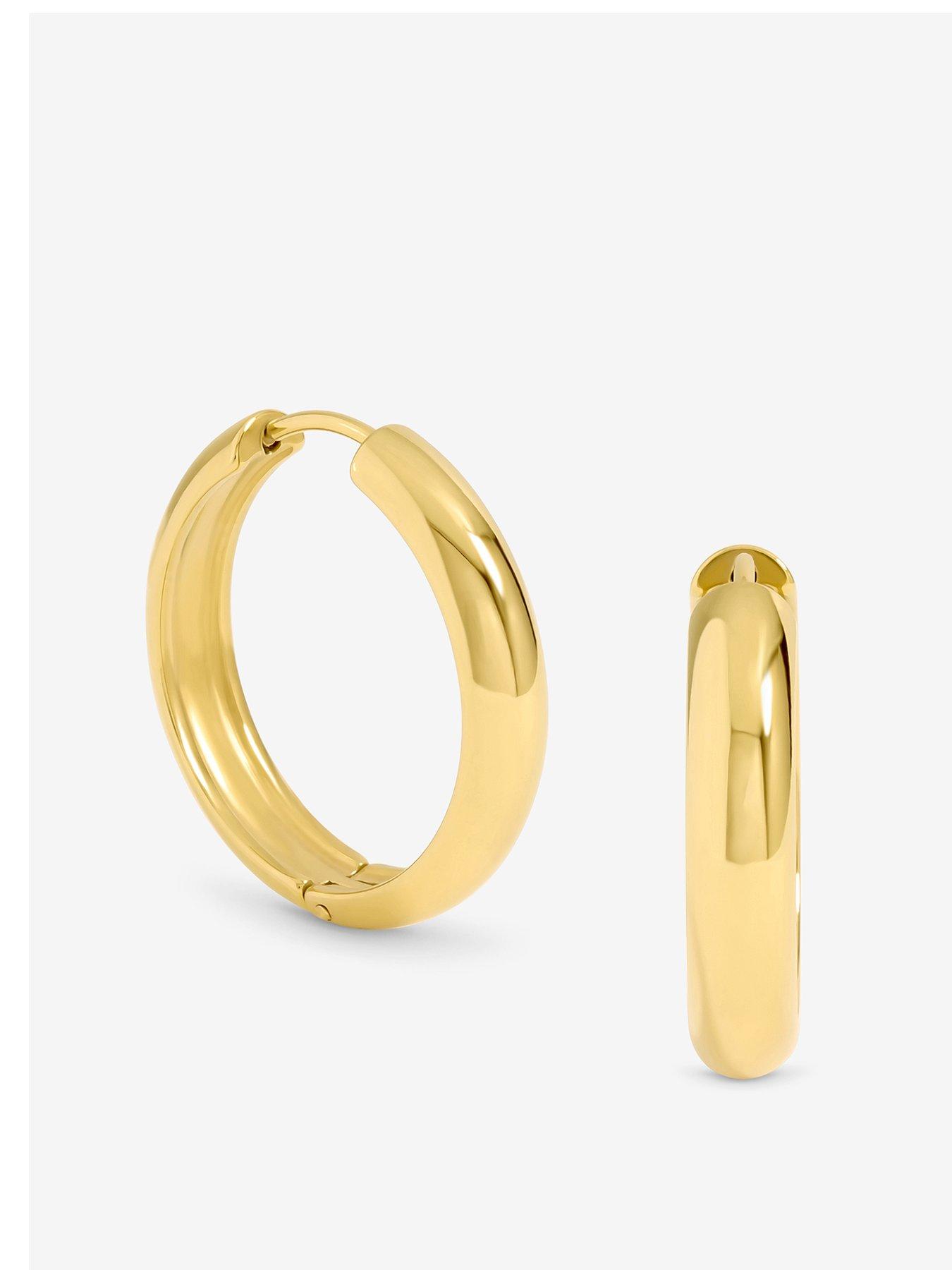 undefined Waterproof Gold Plated Medium Flat Surface Hoop Earrings