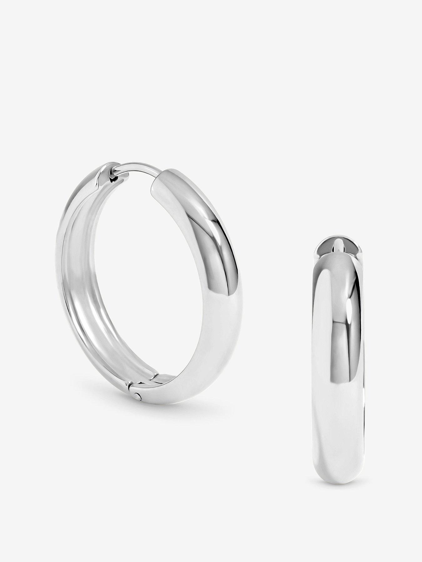 undefined Waterproof Sterling Silver Plated Medium Flat Surface Hoop Earrings