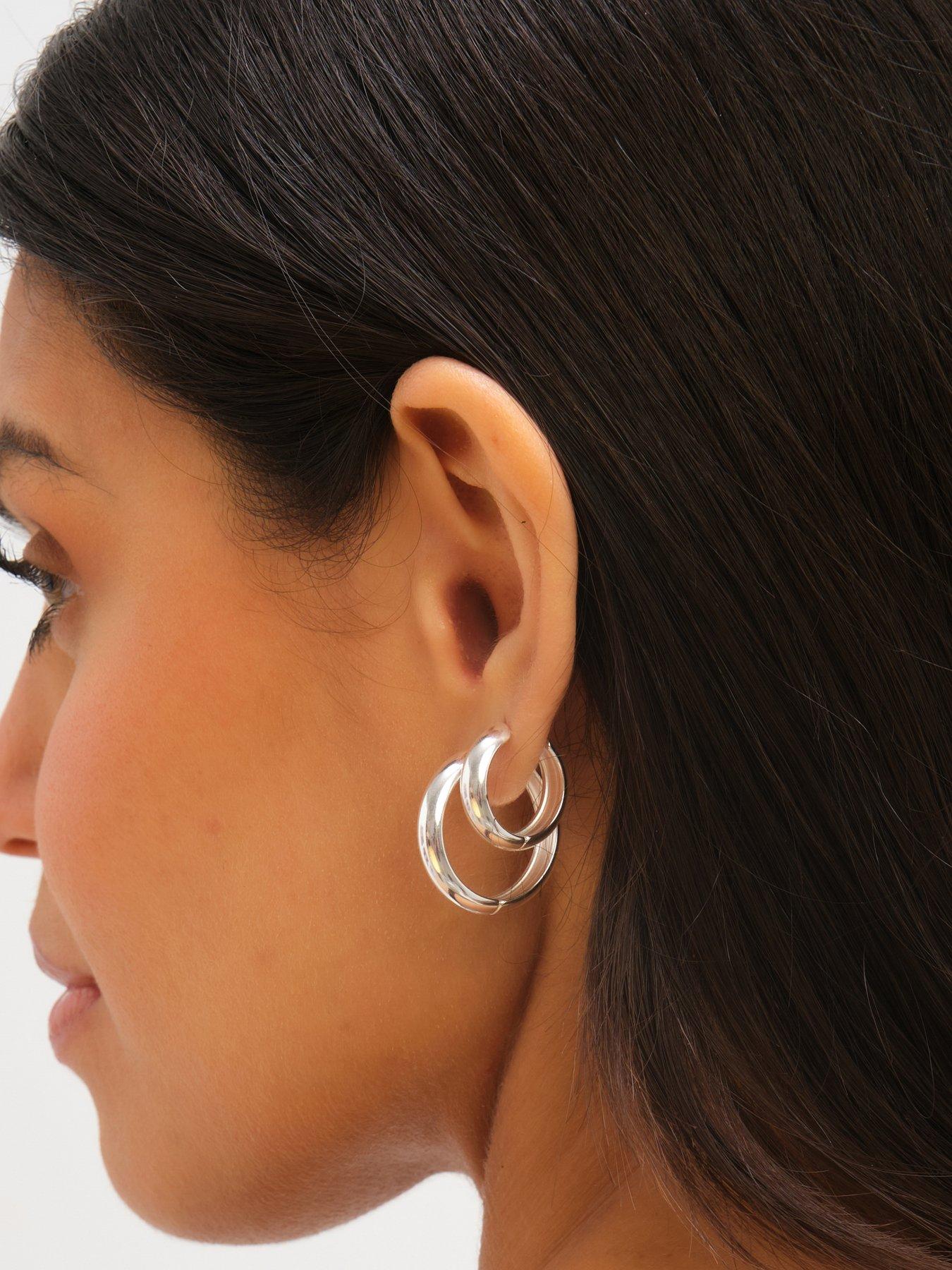  image of jon-richard-waterproof-platinum-plated-medium-flat-surface-hoop-earrings