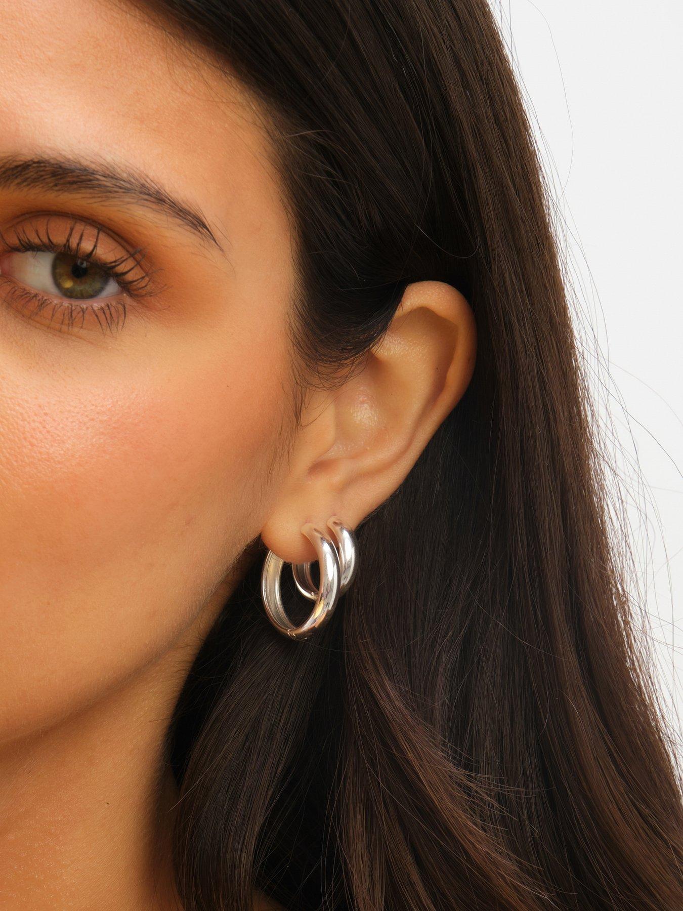  image of jon-richard-waterproof-platinum-plated-medium-flat-surface-hoop-earrings
