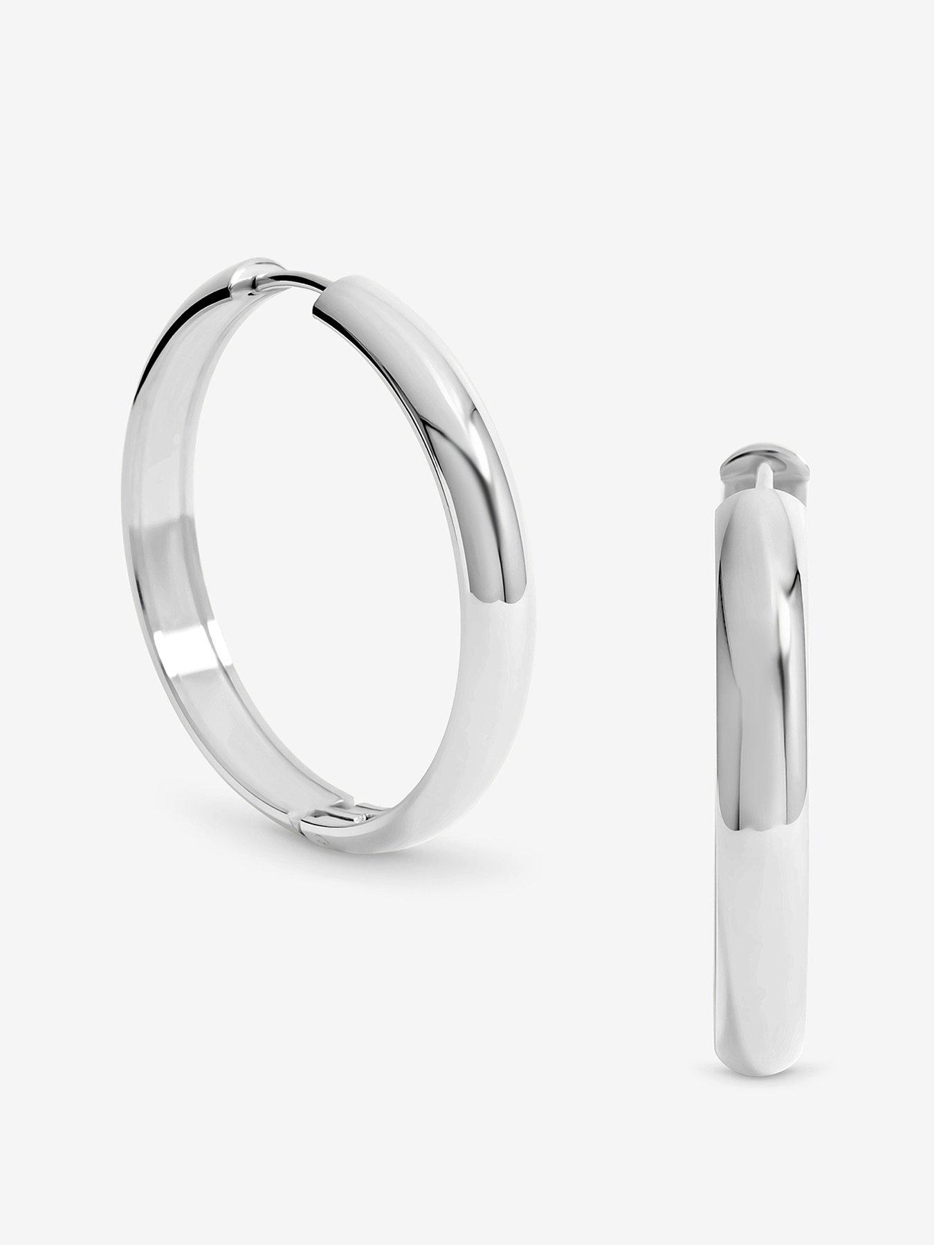undefined Waterproof Sterling Silver Plated Large Flat Surface Hoop Earrings
