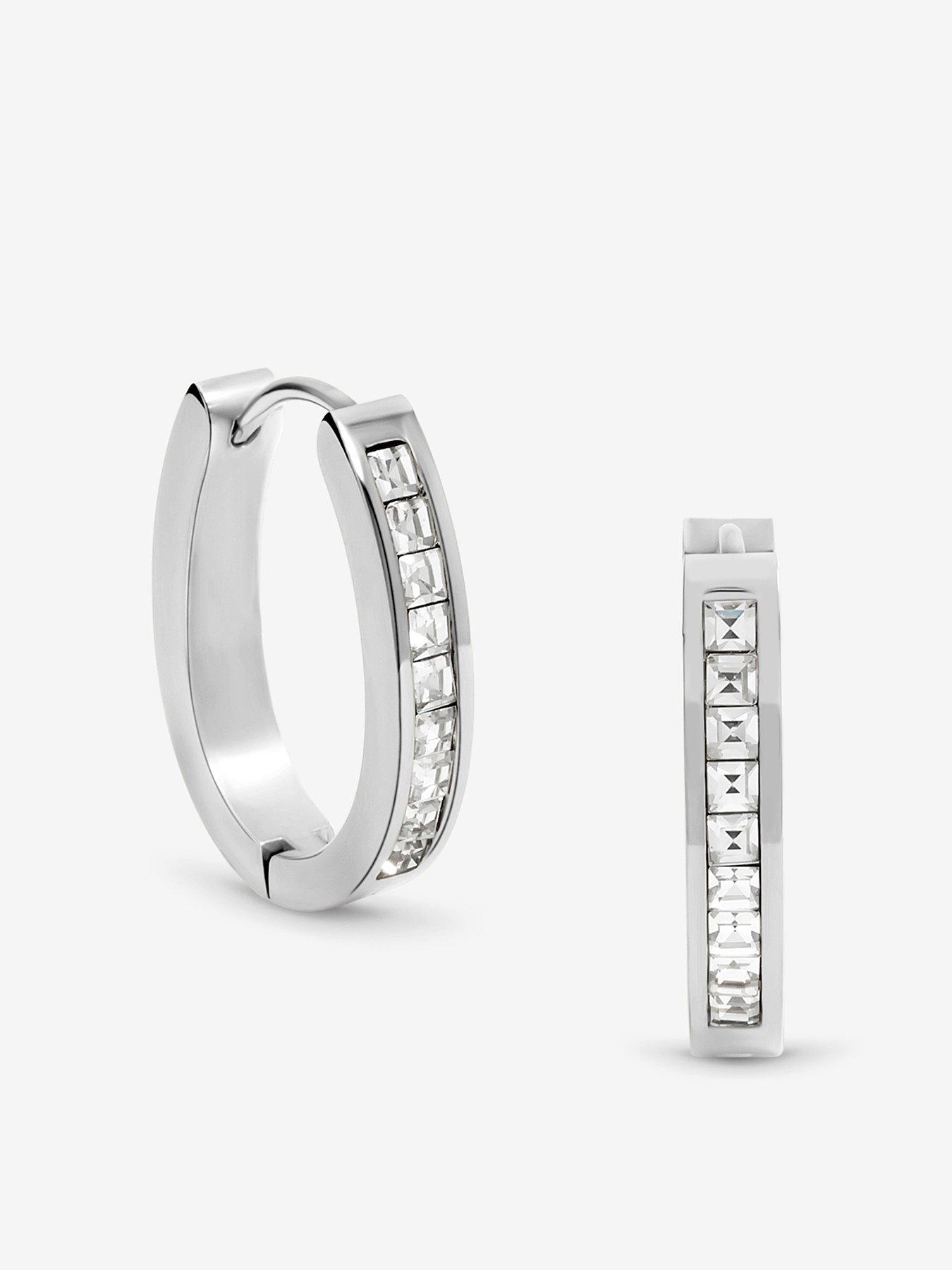 Jon Richard Waterproof Sterling Silver Plated Crystal and Polished Hoop Earrings