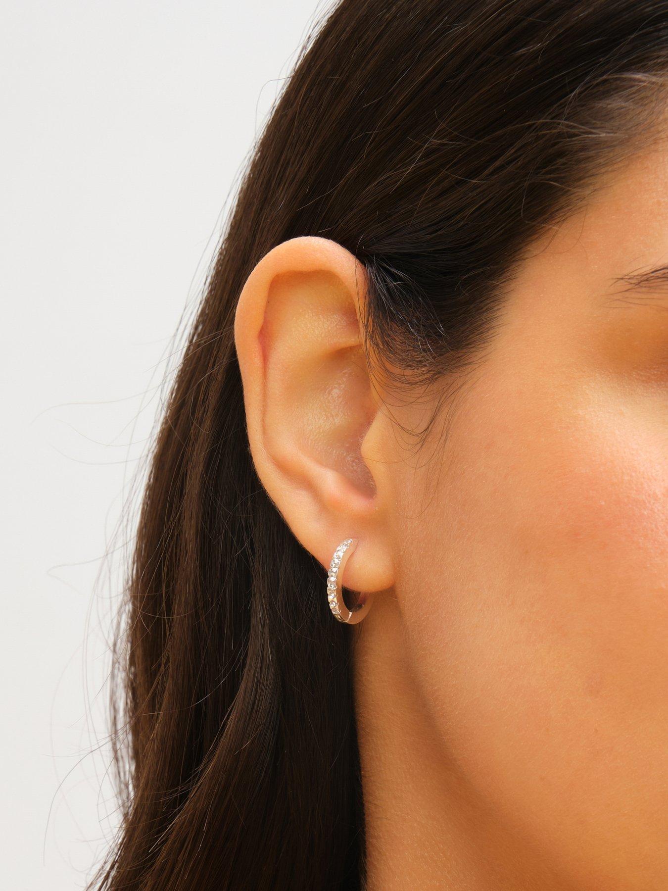  image of jon-richard-waterproof-sterling-silver-plated-crystal-and-polished-huggie-hoop-earrings