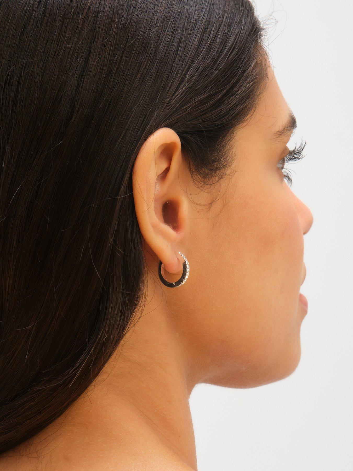  image of jon-richard-waterproof-sterling-silver-plated-crystal-and-polished-huggie-hoop-earrings