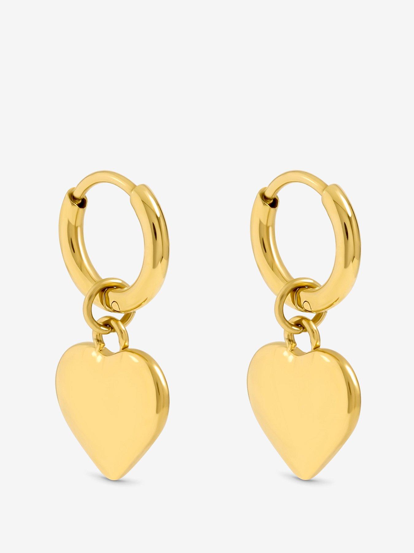 Image 1 of 4 of Jon Richard Waterproof Gold Plated Heart Charm Hoop Earrings
