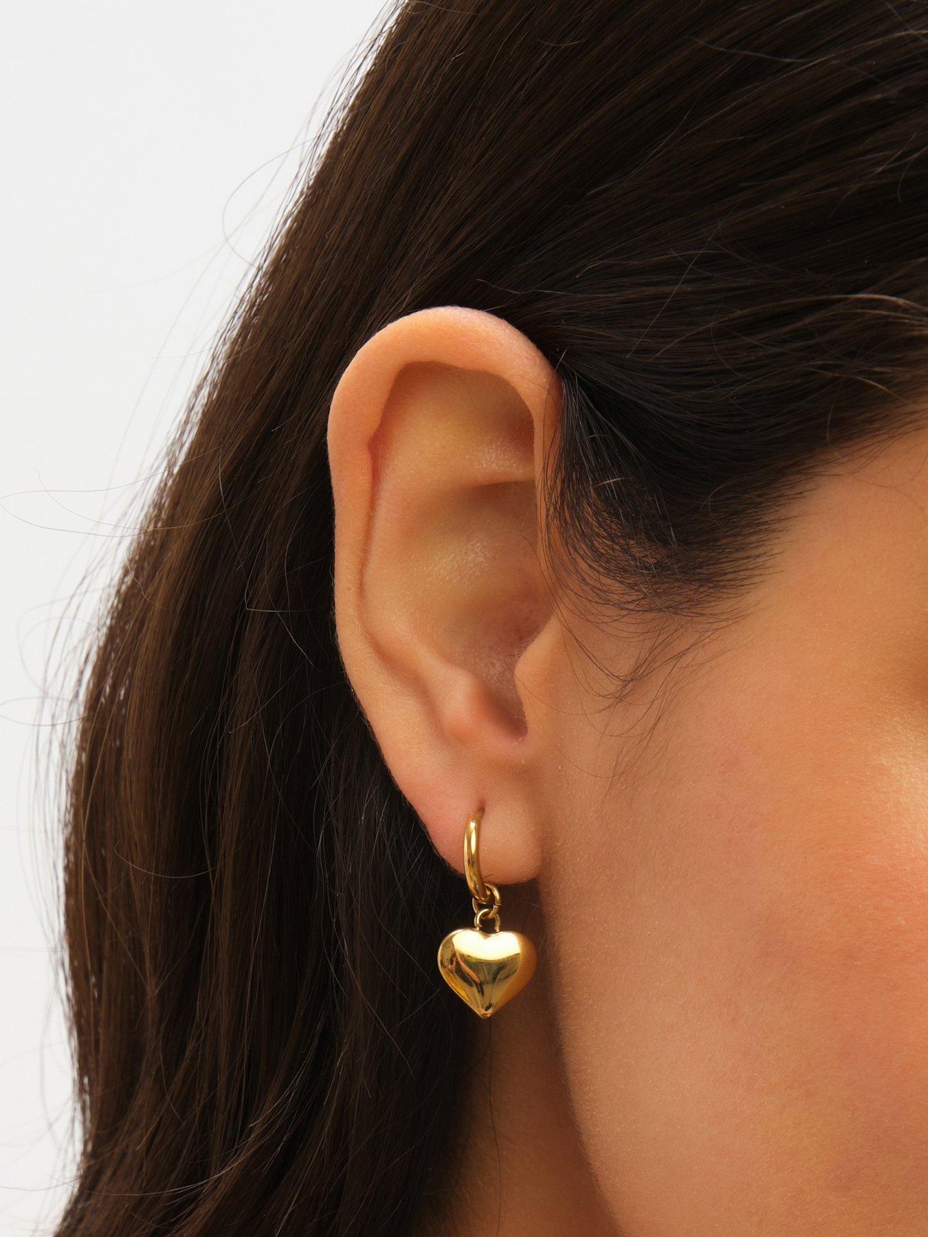 Image 2 of 4 of Jon Richard Waterproof Gold Plated Heart Charm Hoop Earrings