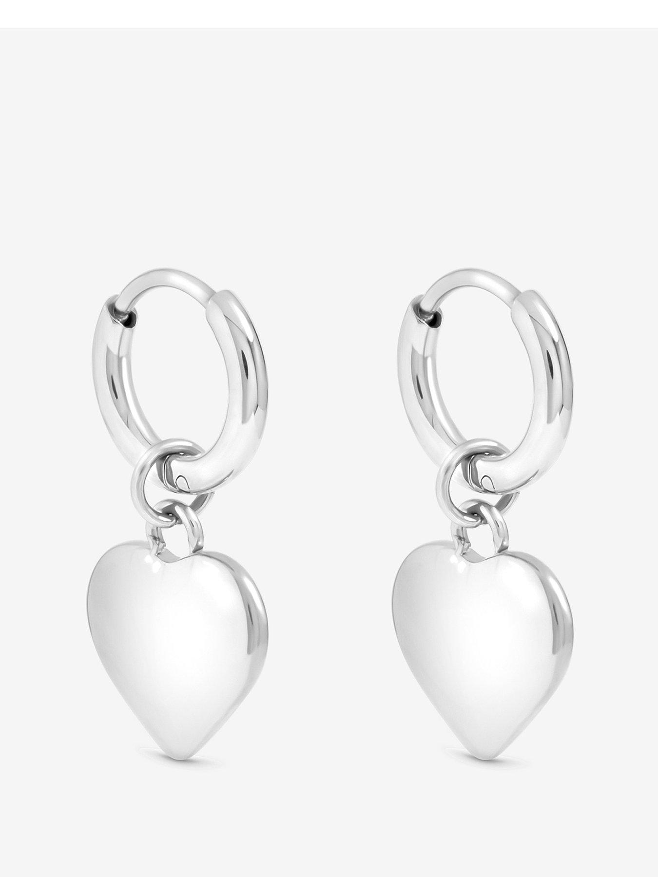 undefined Waterproof Sterling Silver Plated Heart Charm Hoop Earrings