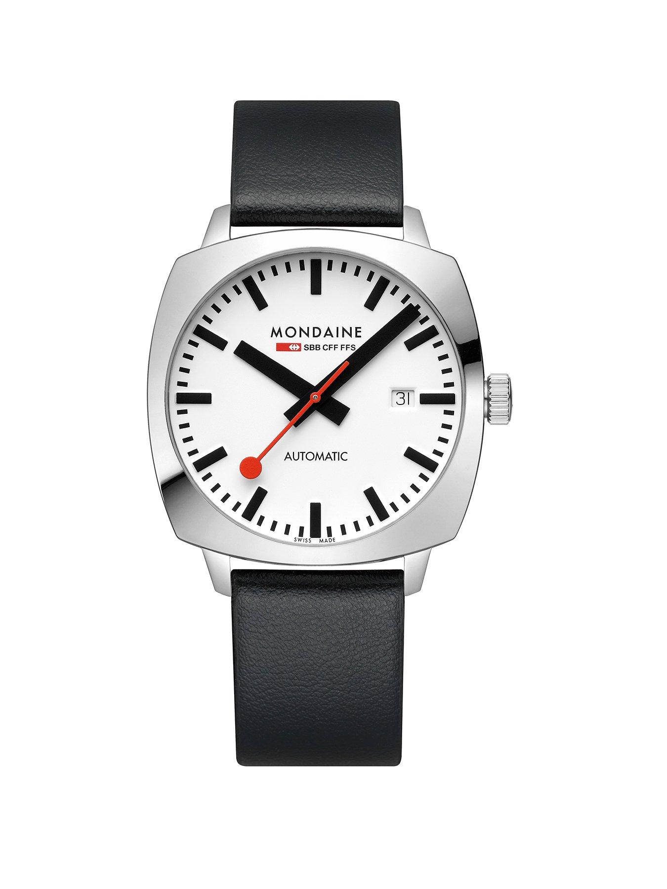 Image 1 of 8 of Mondaine Mens Cushion Automatic 39Mm, Grape Leather - Black