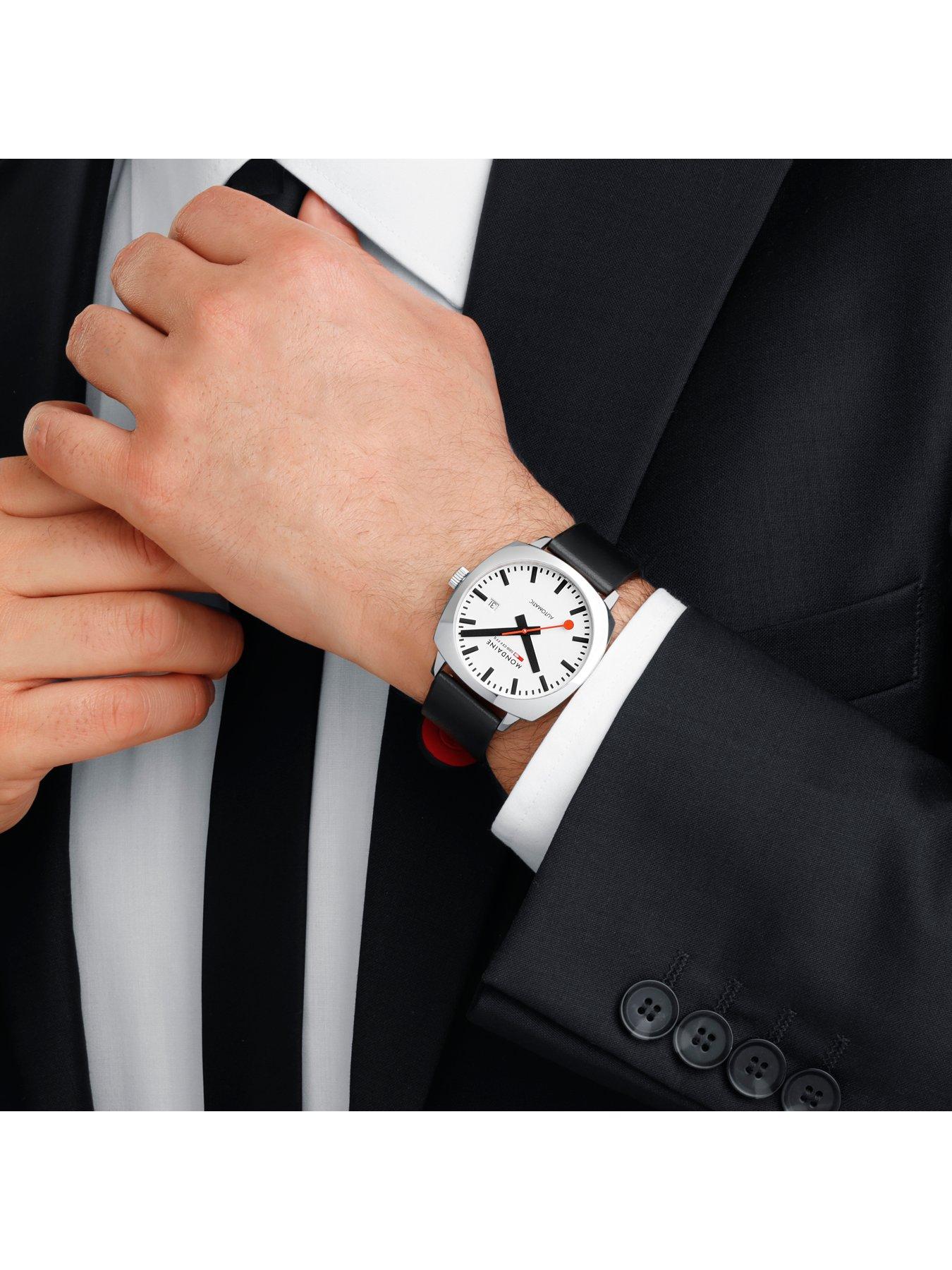 Image 3 of 8 of Mondaine Mens Cushion Automatic 39Mm, Grape Leather - Black