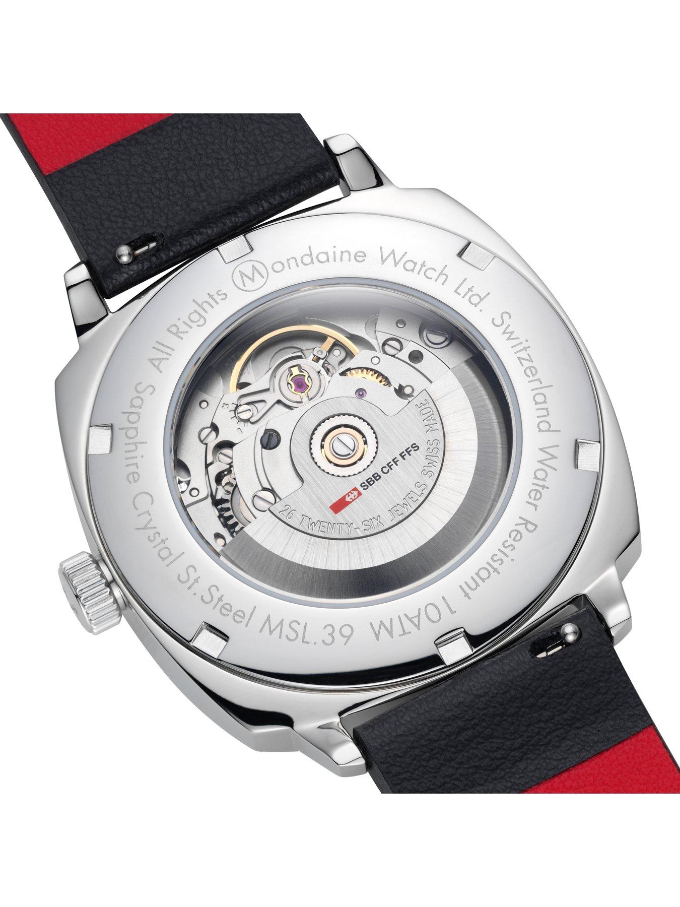 Image 4 of 8 of Mondaine Mens Cushion Automatic 39Mm, Grape Leather - Black