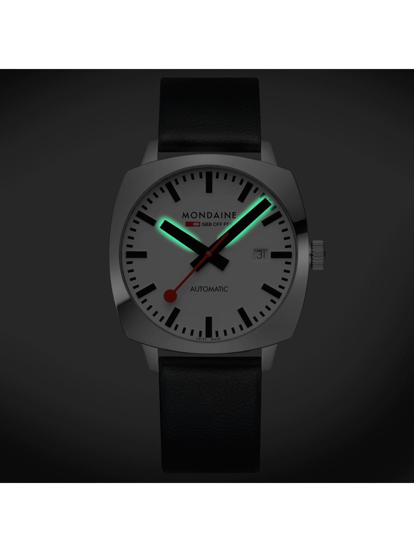 Image 5 of 8 of Mondaine Mens Cushion Automatic 39Mm, Grape Leather - Black