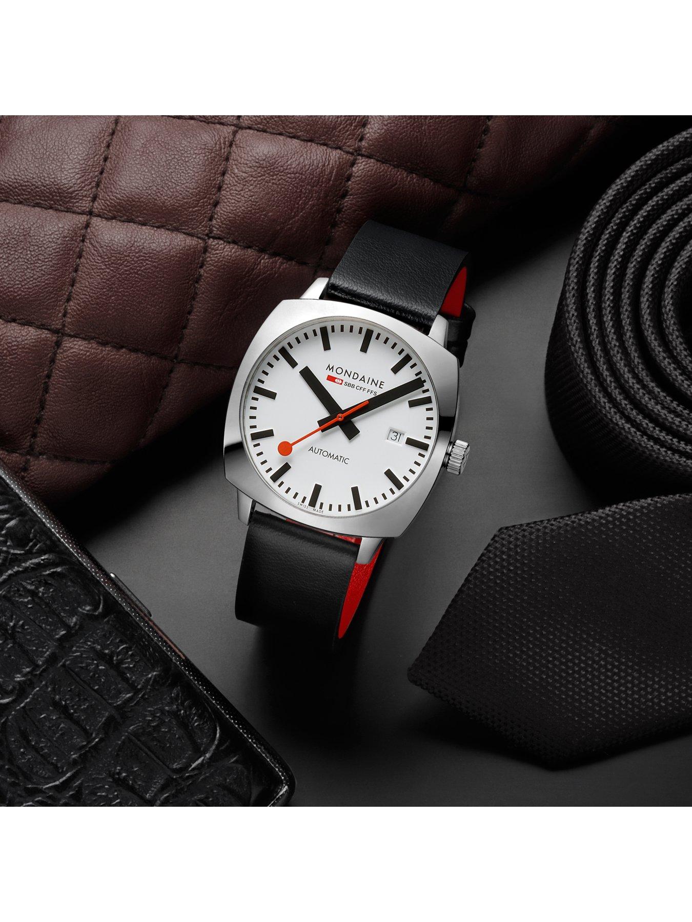 Image 7 of 8 of Mondaine Mens Cushion Automatic 39Mm, Grape Leather - Black