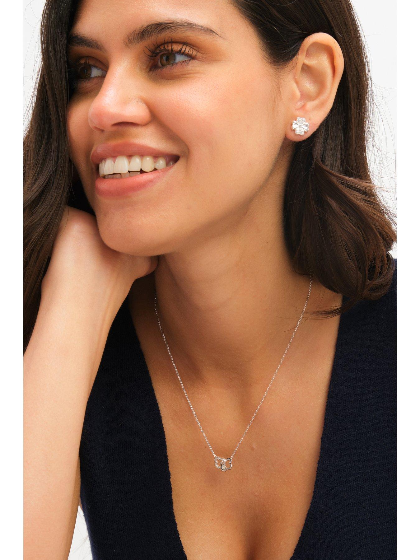 Image 2 of 6 of Simply Silver Sterling 925 Pave Clover Interlink Necklace - Gift Pouch