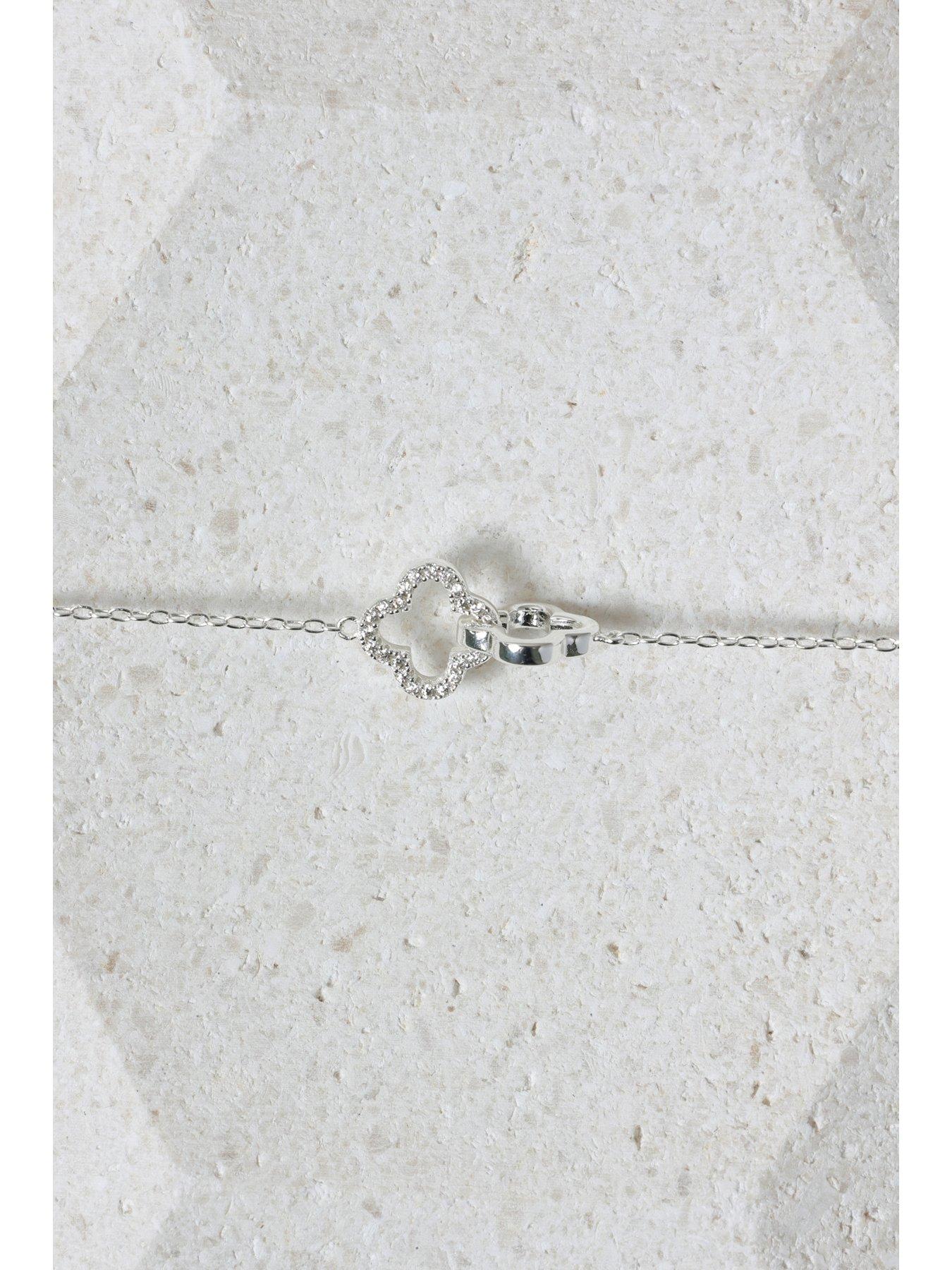 Image 3 of 6 of Simply Silver Sterling 925 Pave Clover Interlink Necklace - Gift Pouch