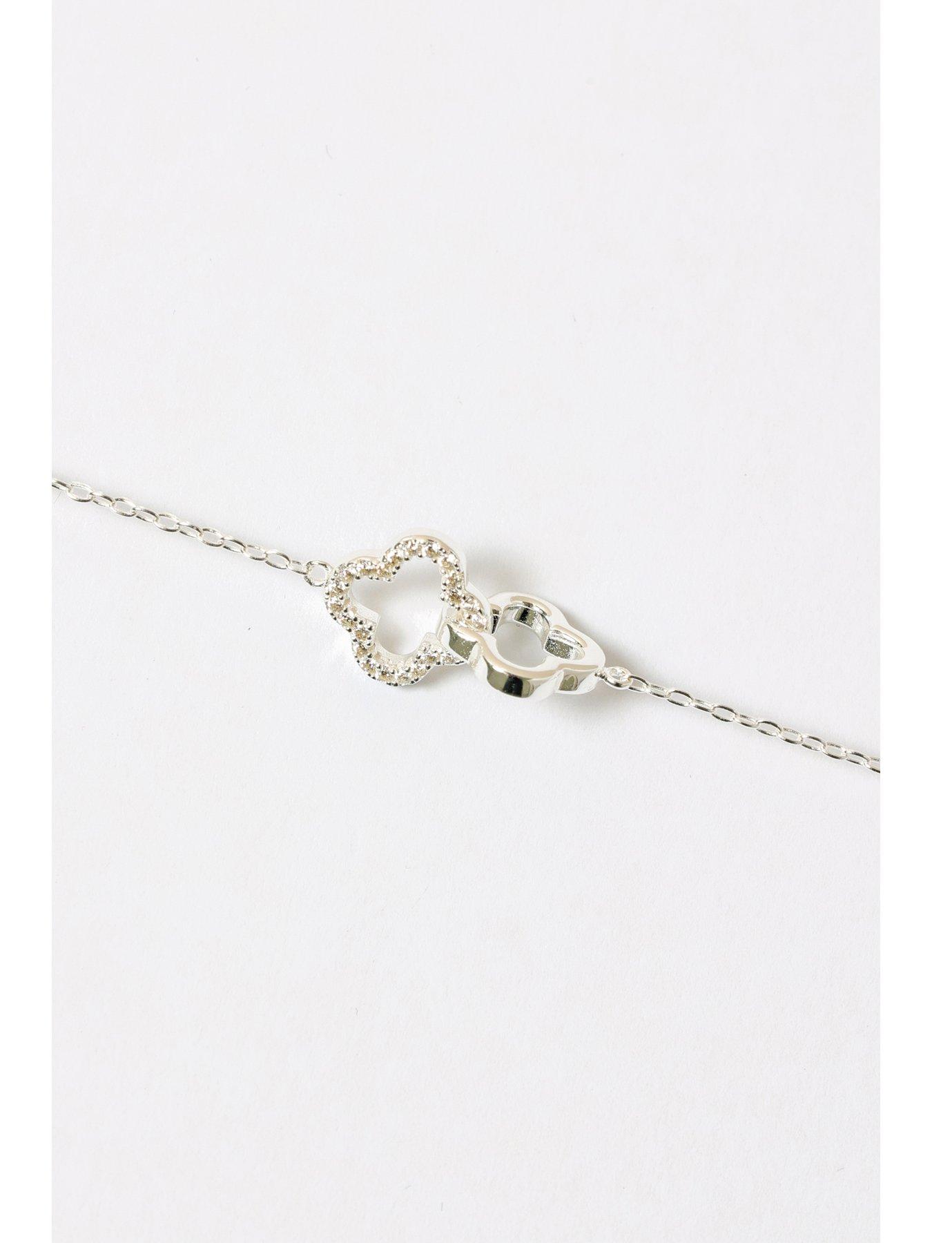 Image 5 of 6 of Simply Silver Sterling 925 Pave Clover Interlink Necklace - Gift Pouch