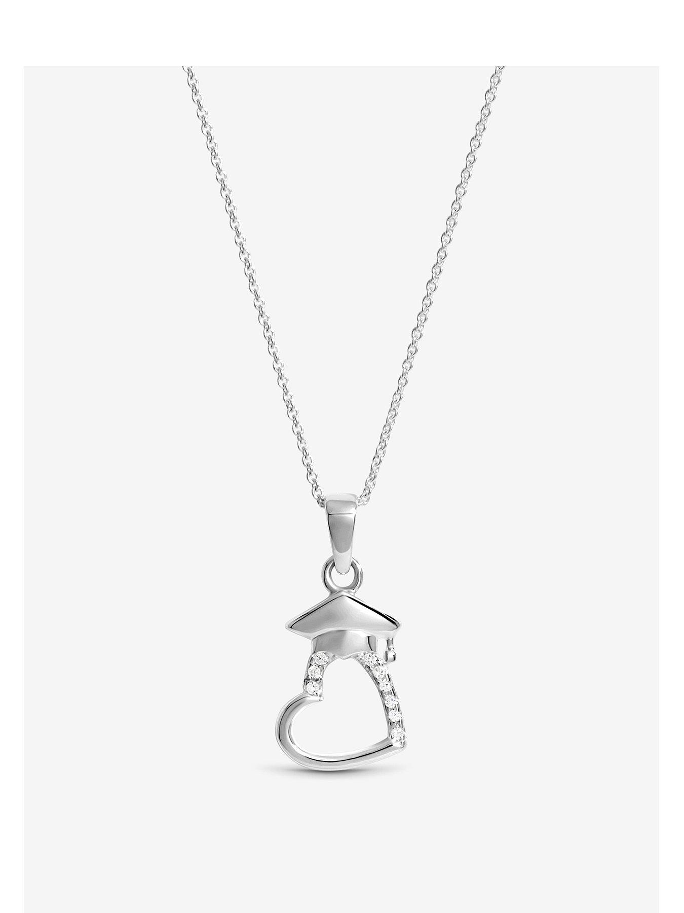 Image 1 of 5 of Simply Silver Sterling 925 Polished And Cubic Zirconia Open Heart Graduation Pendant - Gift Pouch