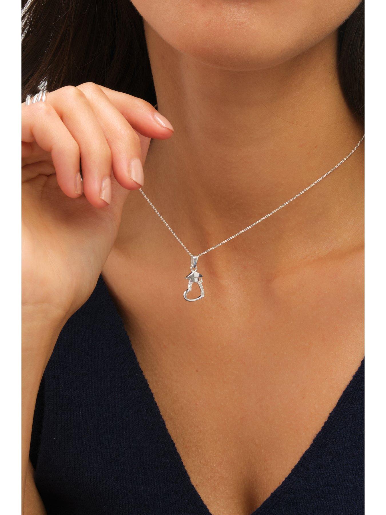 Image 2 of 5 of Simply Silver Sterling 925 Polished And Cubic Zirconia Open Heart Graduation Pendant - Gift Pouch