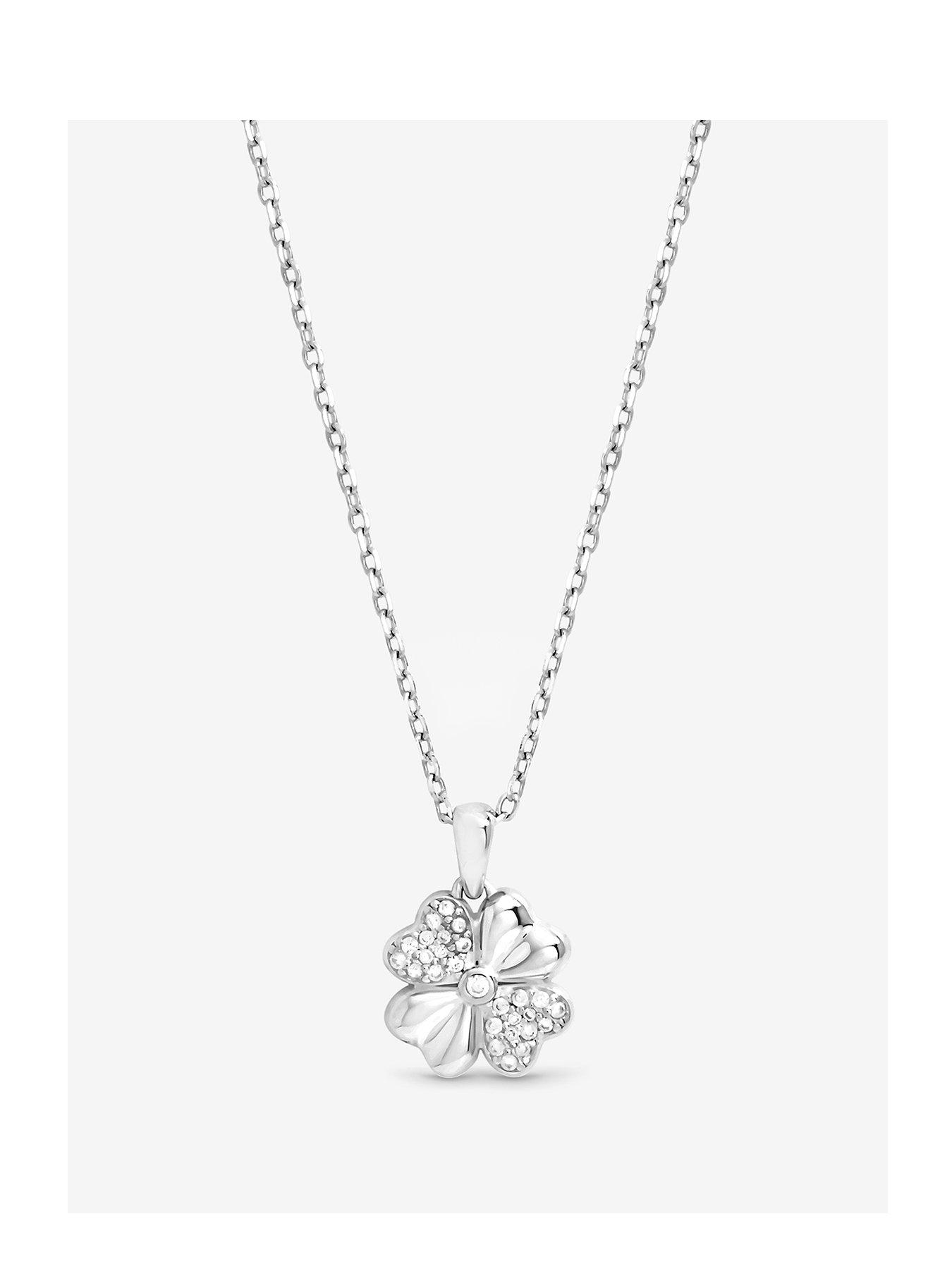 Simply Silver Sterling 925 Polished And Pave Clover Pendant - Gift Pouch