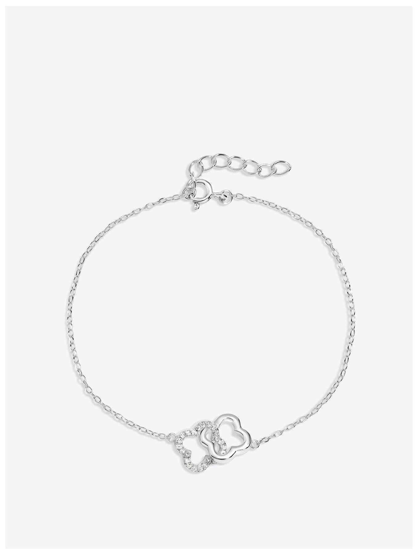 undefined Sterling 925 Pave Interlink Clover Bracelet - Gift Pouch