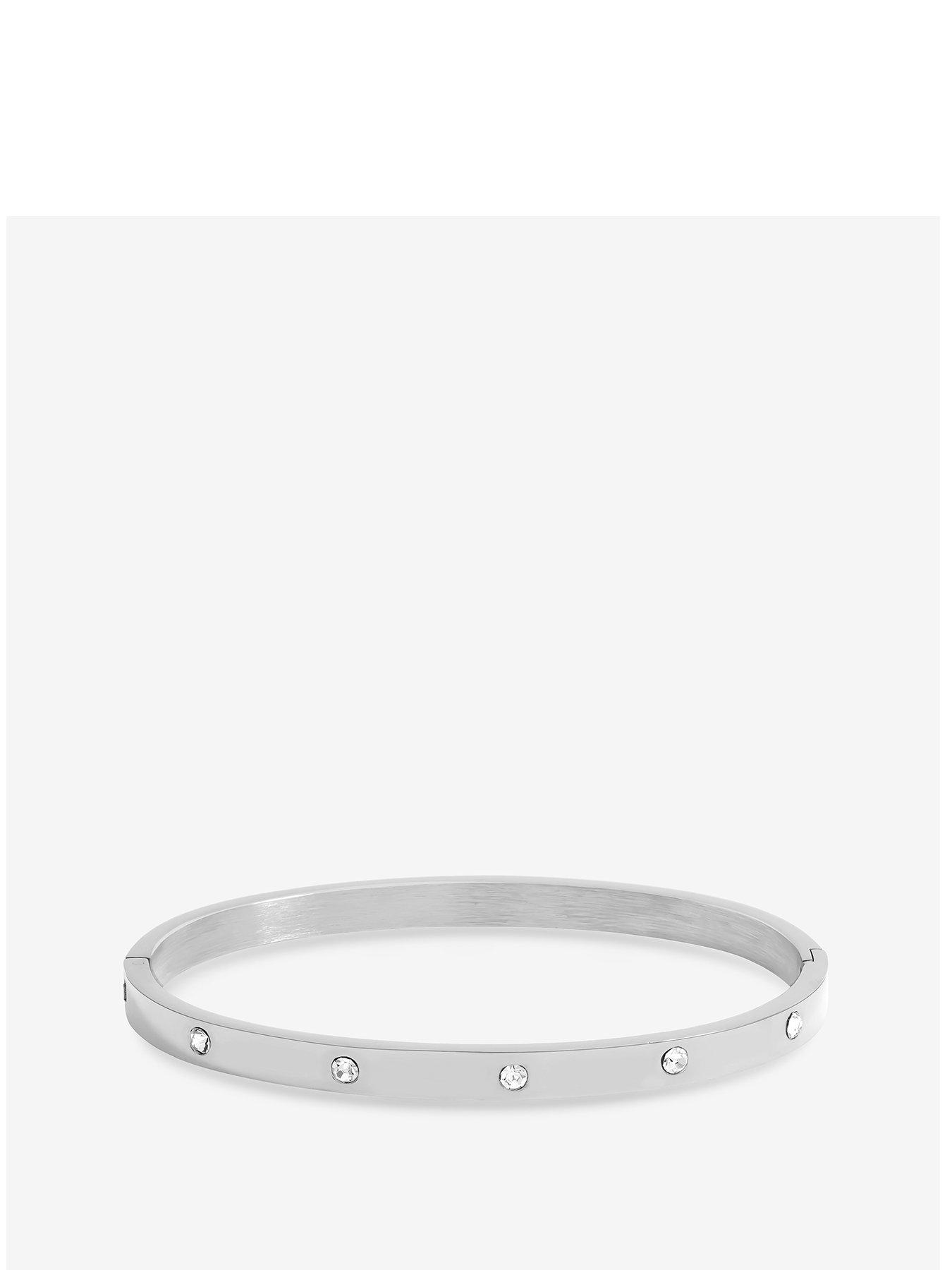 undefined Sterling Plated Stainless Steel Crystal Polished Bangle - Silver