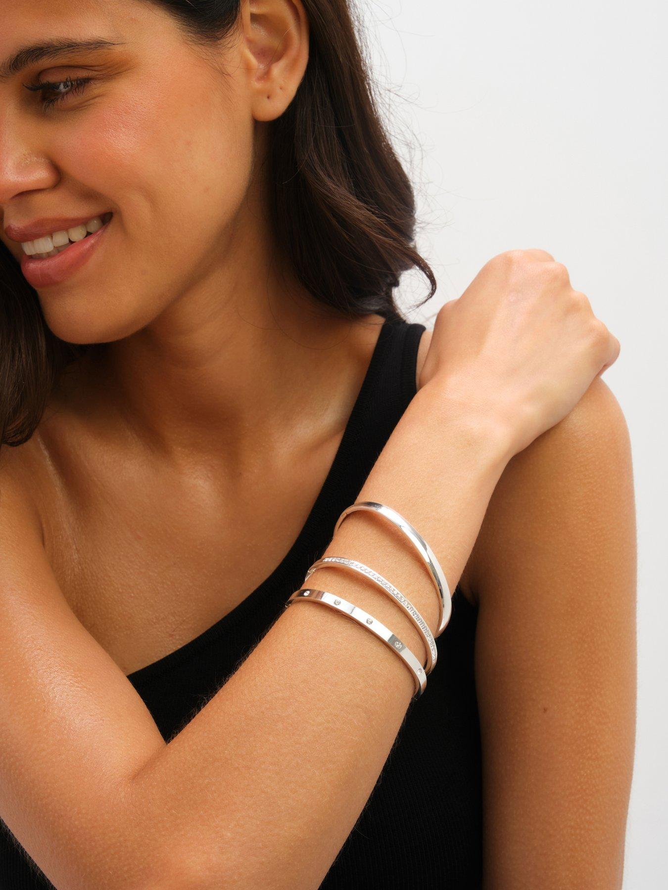  image of jon-richard-waterproof-sterling-silver-plated-crystal-row-bangle