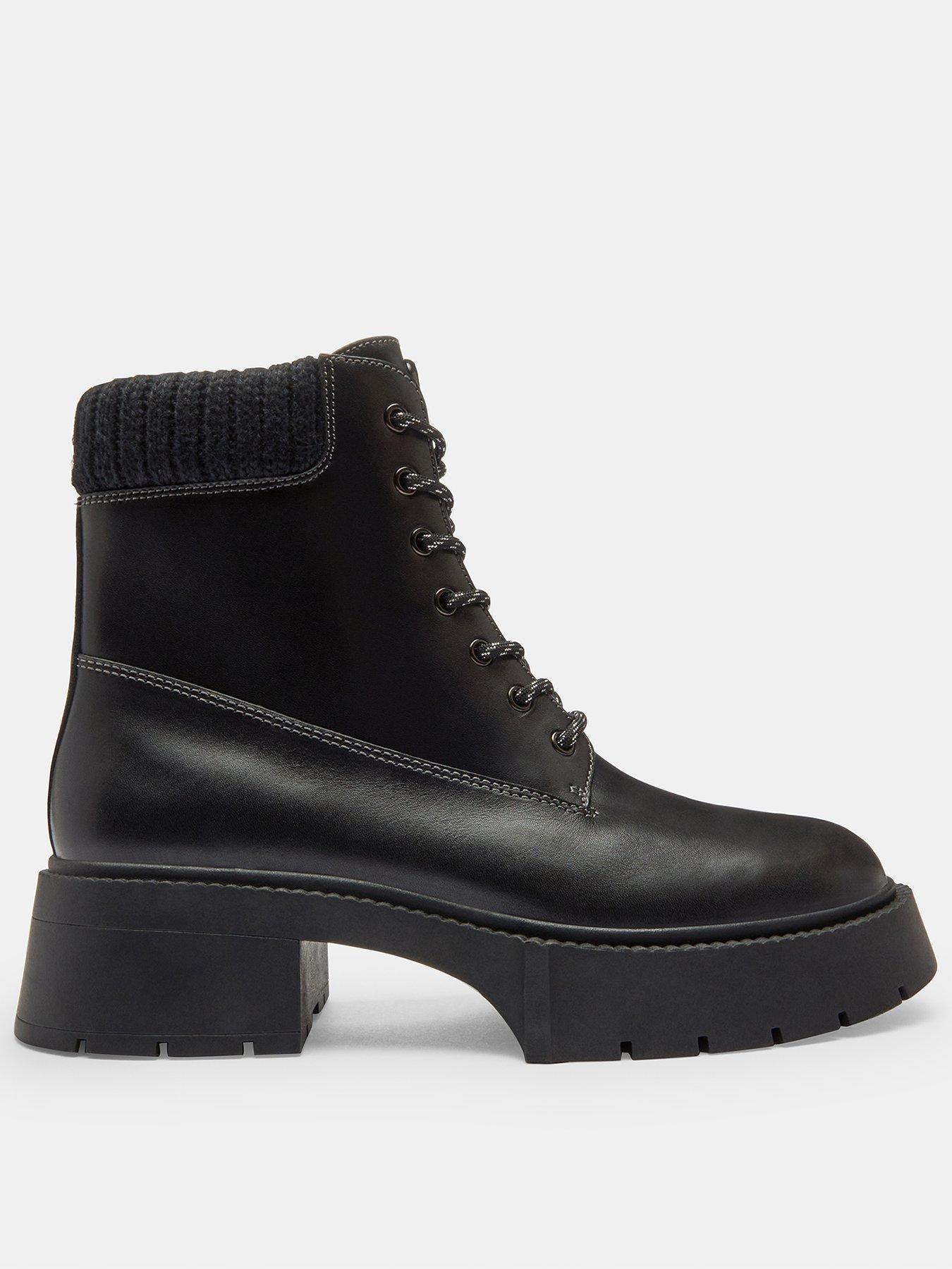 COACH Leah Platform Leather Lace-Up Bootie - Black