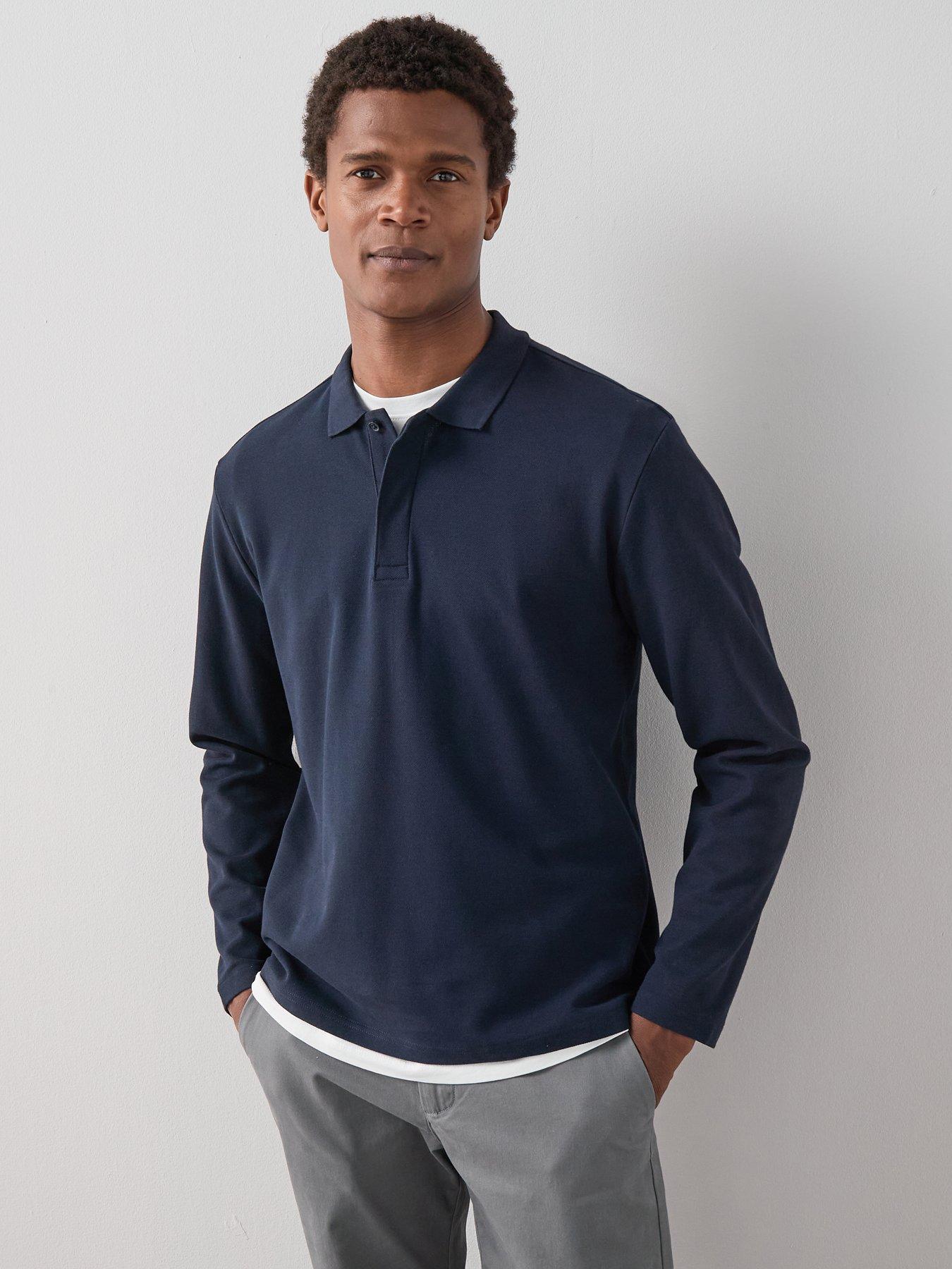 The Very Collection Pure Cotton Long Sleeve Superfine Pique Polo Top - Navy