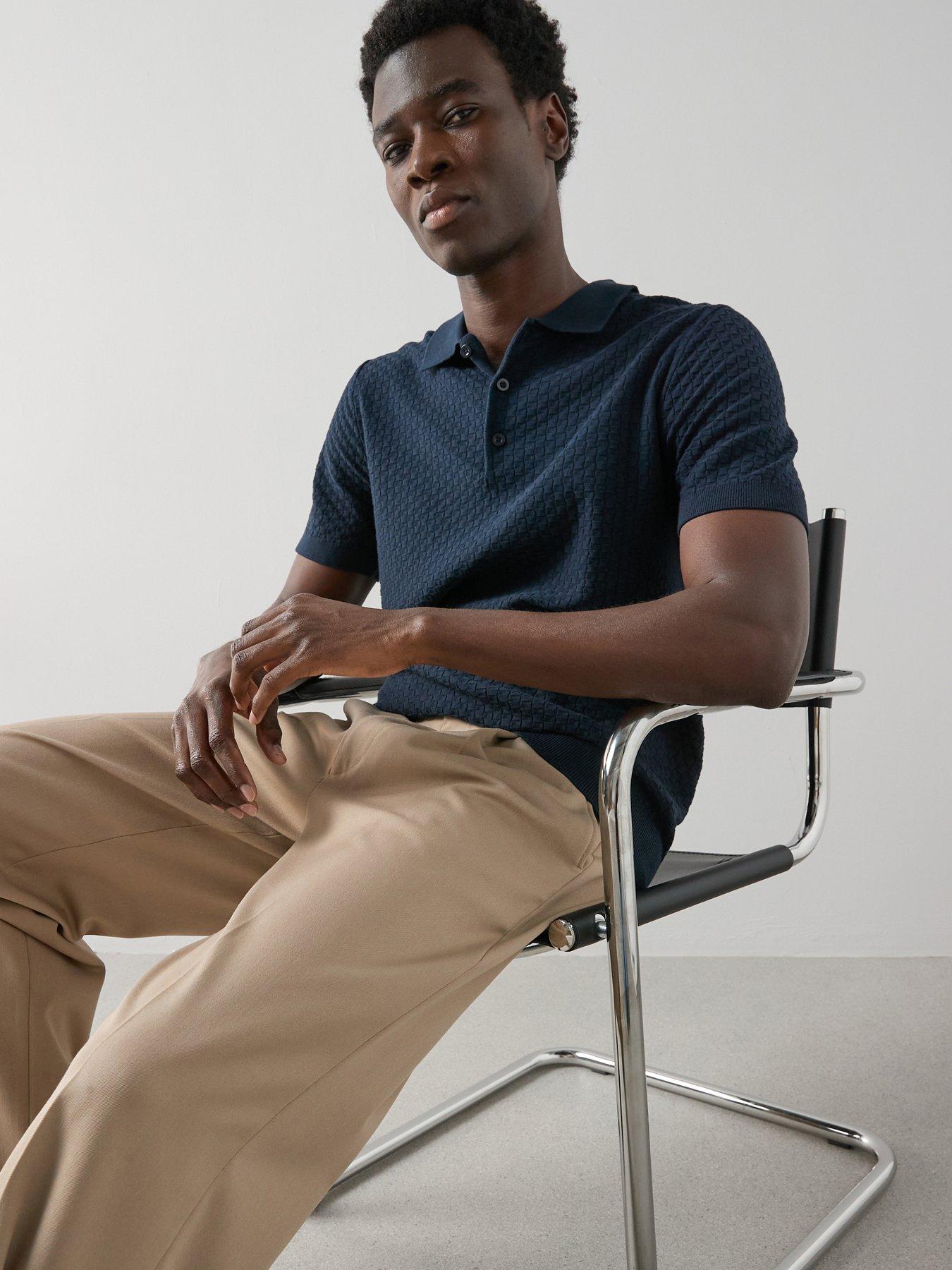 The Very Collection Cotton Rich Jacquard Short Sleeve Polo Shirt - Navy