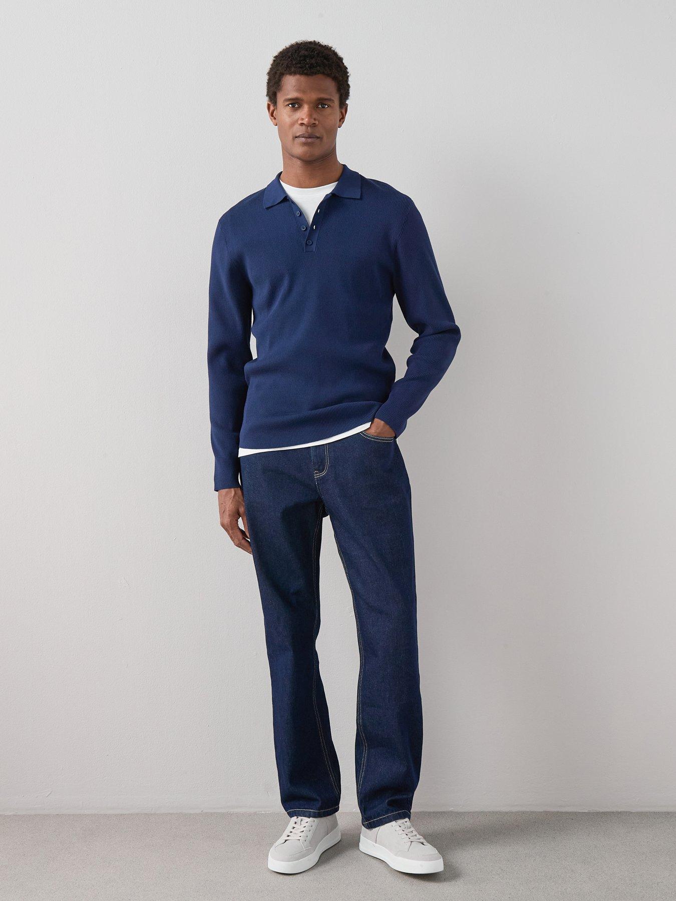 The Very Collection Long Sleeve Ribbed Knitted Polo Top - Blue