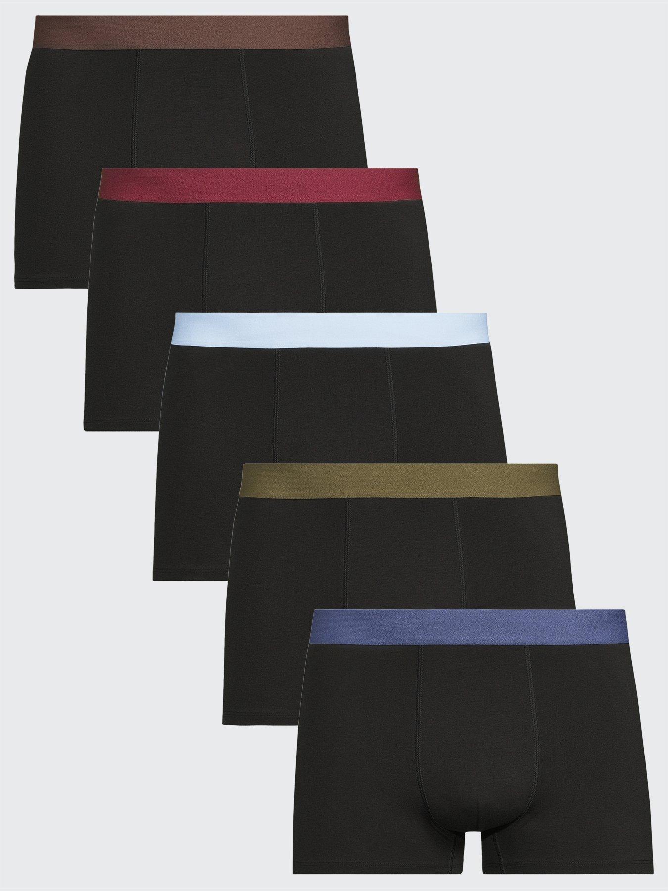 The Very Collection 5 Pack Cotton Rich Contrast Waistband Trunk - Blue/sage/burgundy/khaki