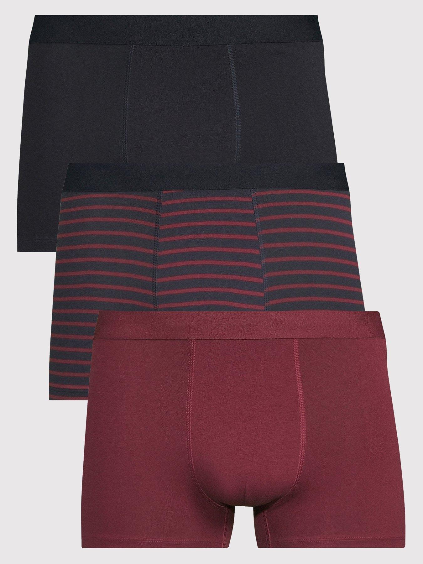 The Very Collection 3 Pack Striped Trunks - Burgundy/Navy