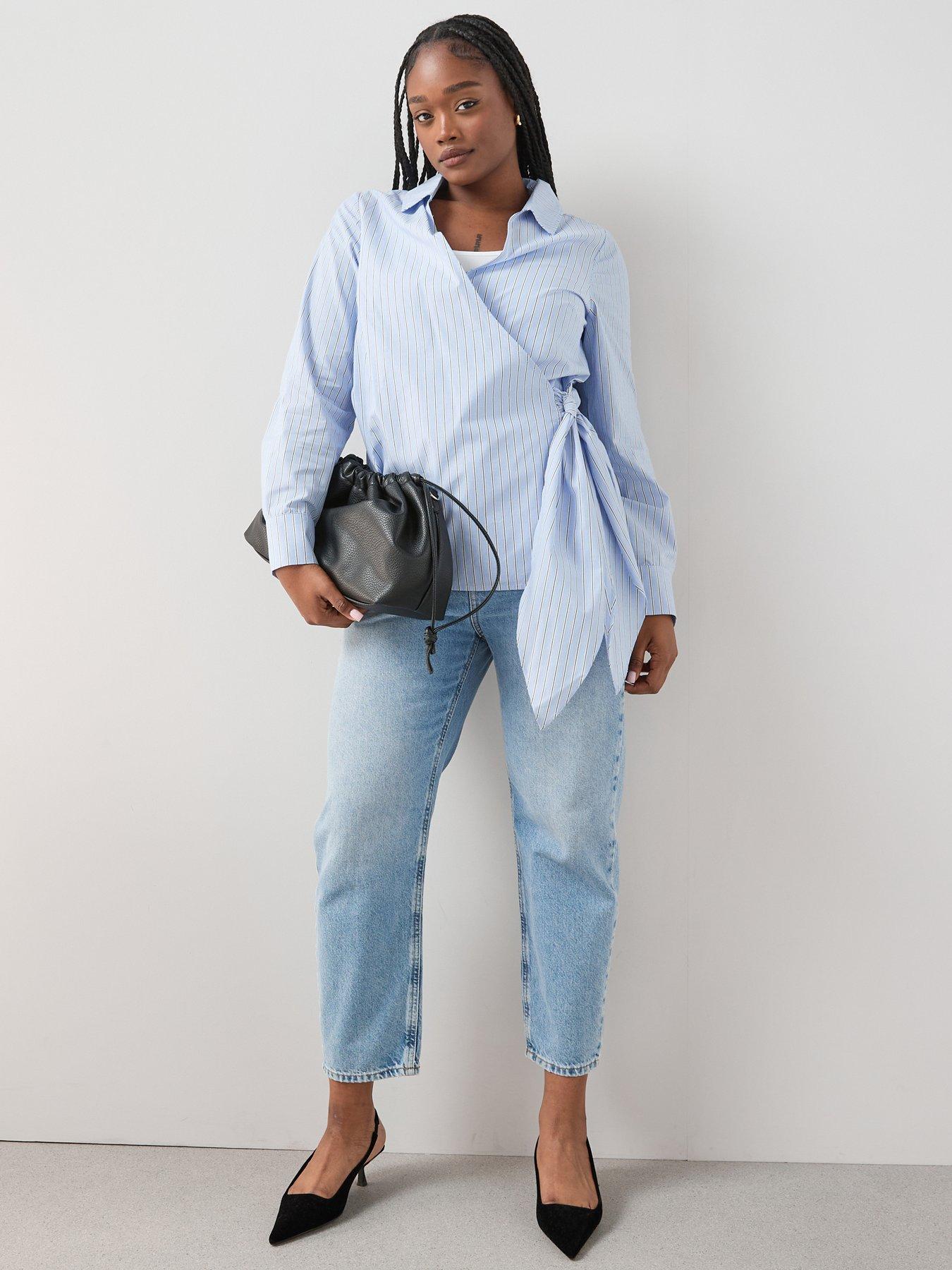 The Very Collection Curve Stripe Cotton Wrap Shirt