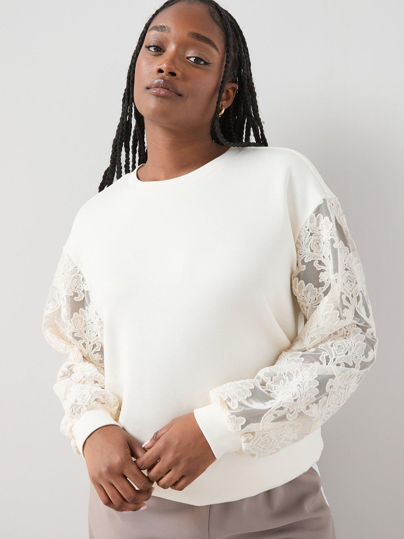 The Very Collection Curve Lace Sleeve Sweatshirt - Cream