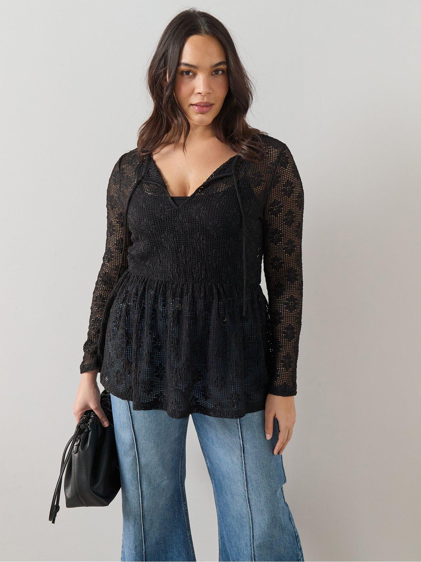 The Very Collection Curve Stretch Lace Top - Black