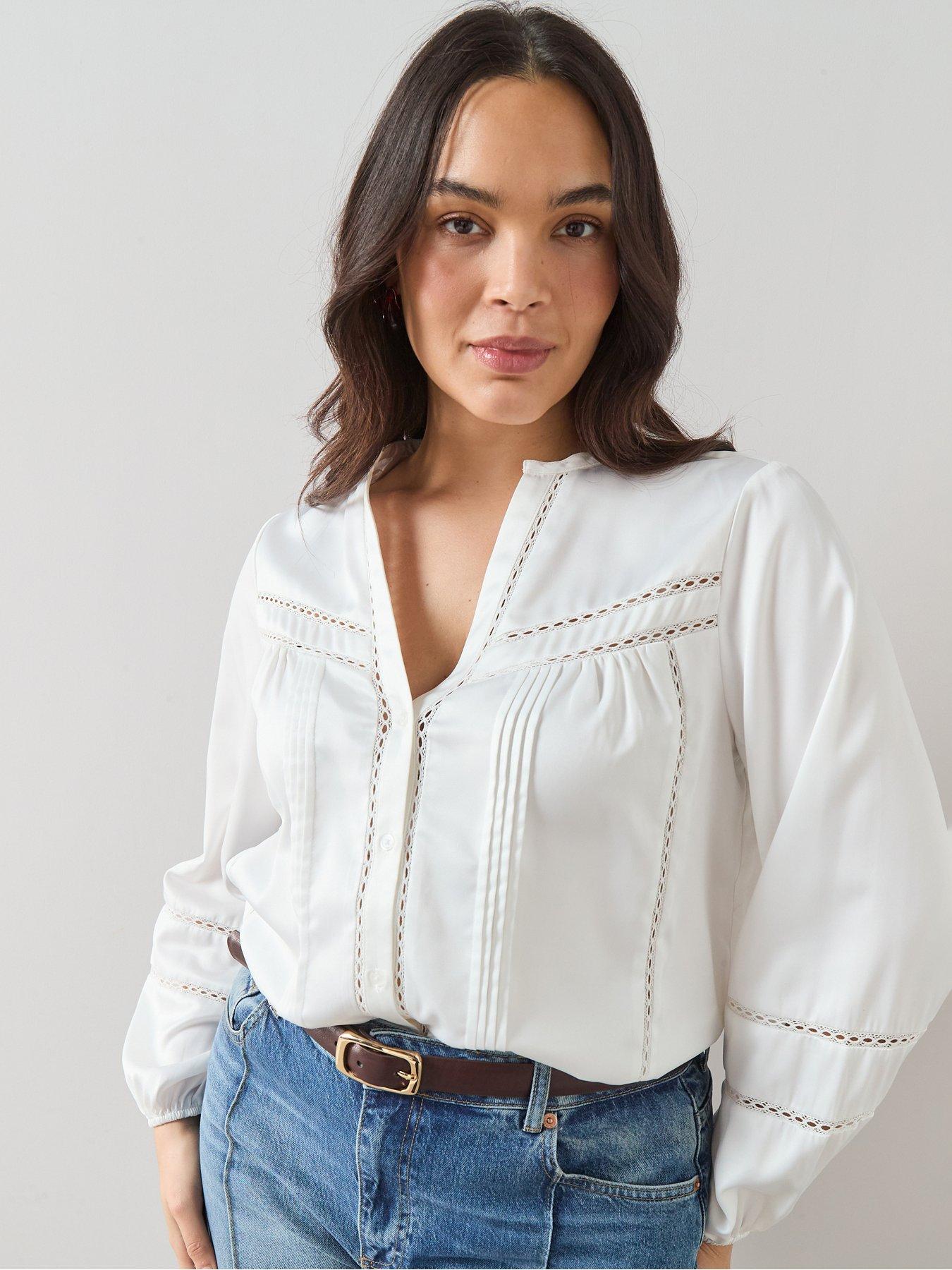 front image of the-very-collection-curve-lace-insert-blouse-ivory