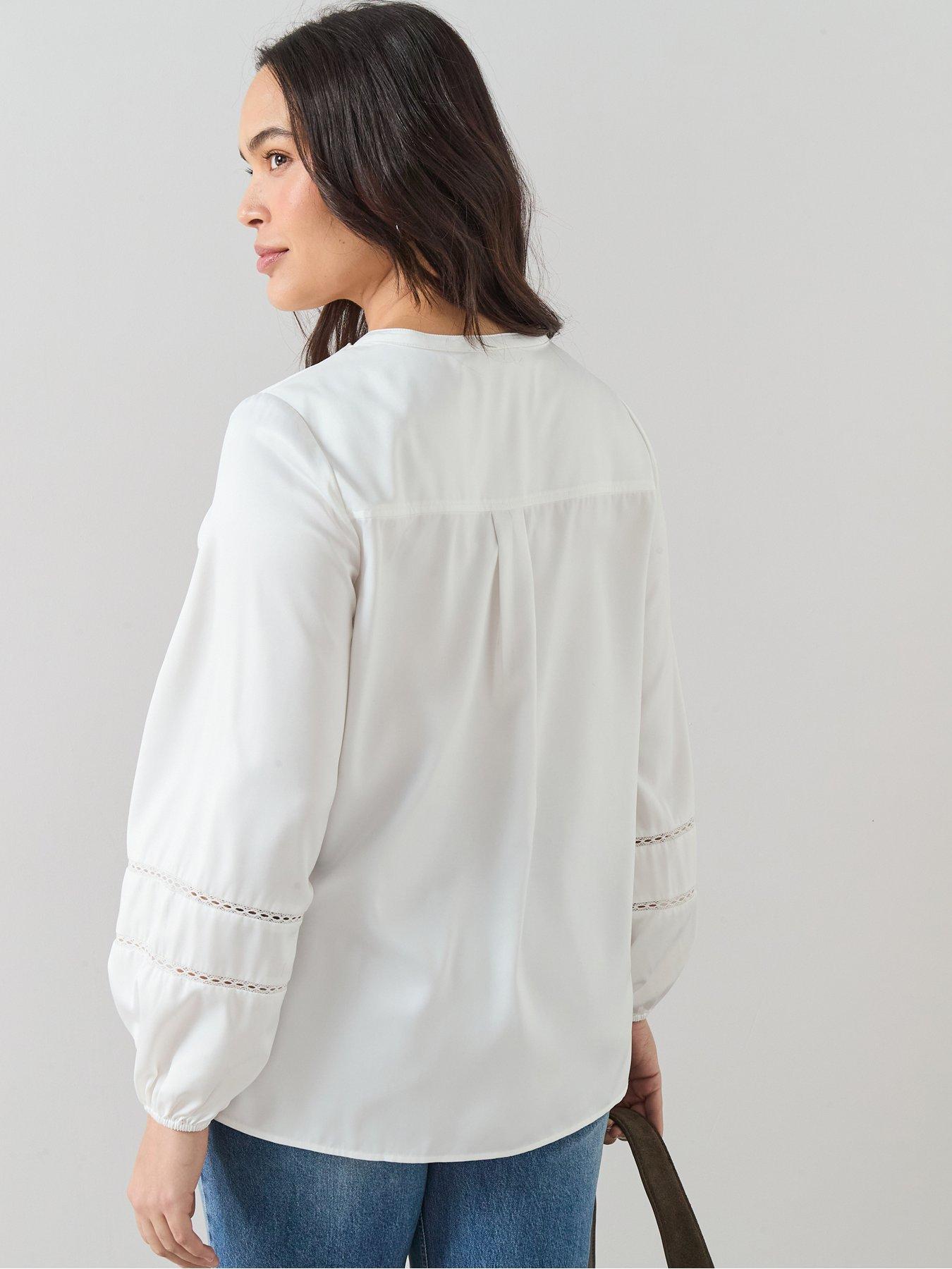 stillFront image of the-very-collection-curve-lace-insert-blouse-ivory