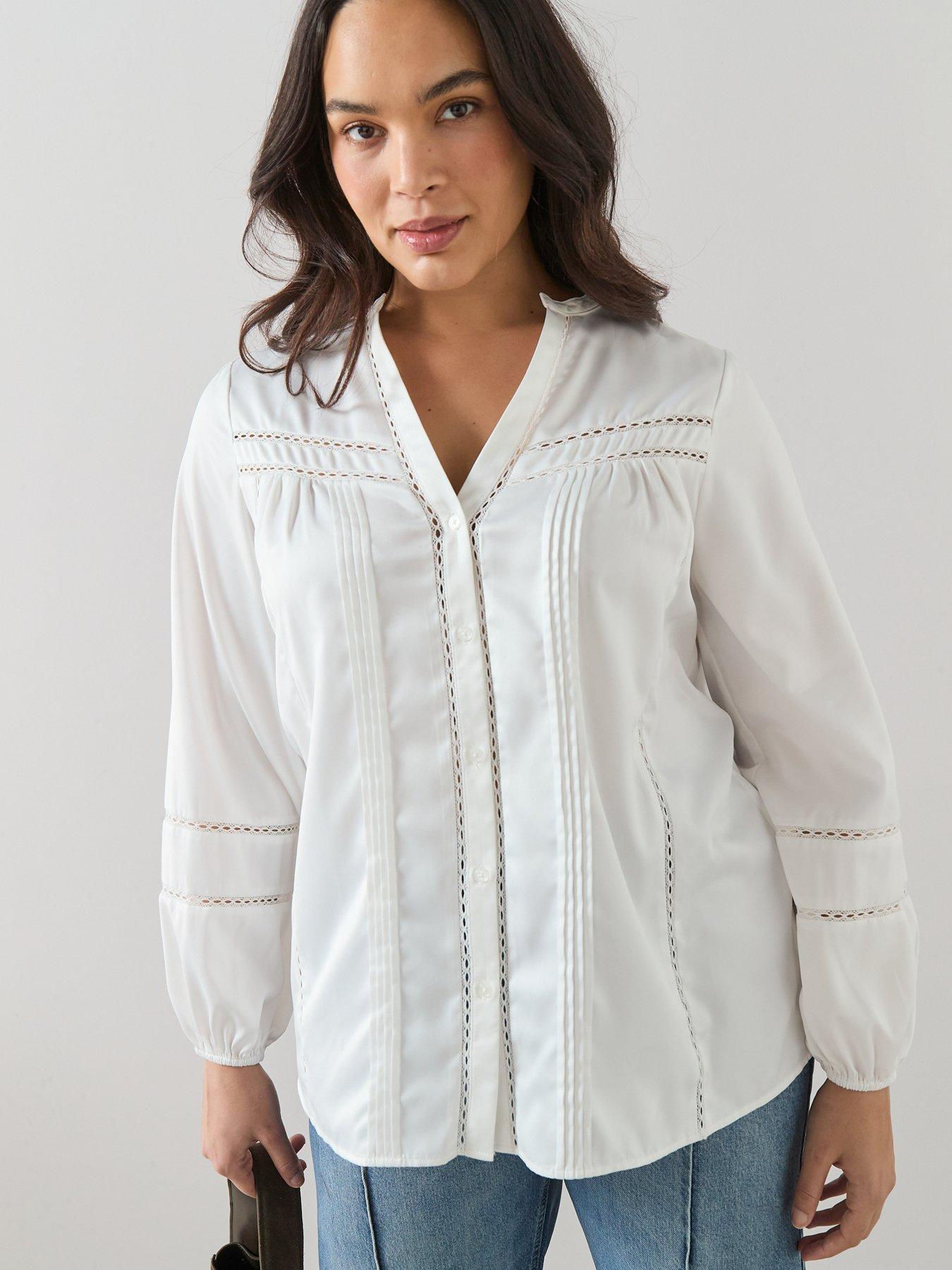  image of the-very-collection-curve-lace-insert-blouse-ivory