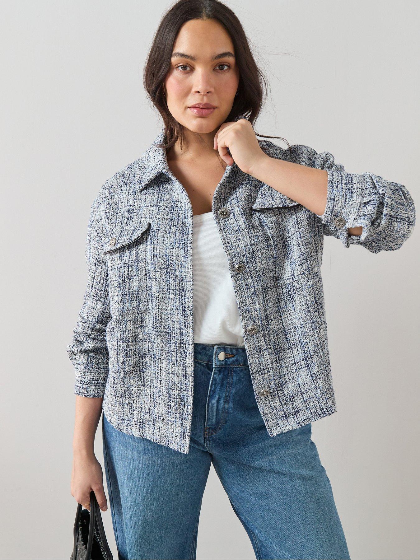 front image of the-very-collection-curve-boucle-jacket-blue