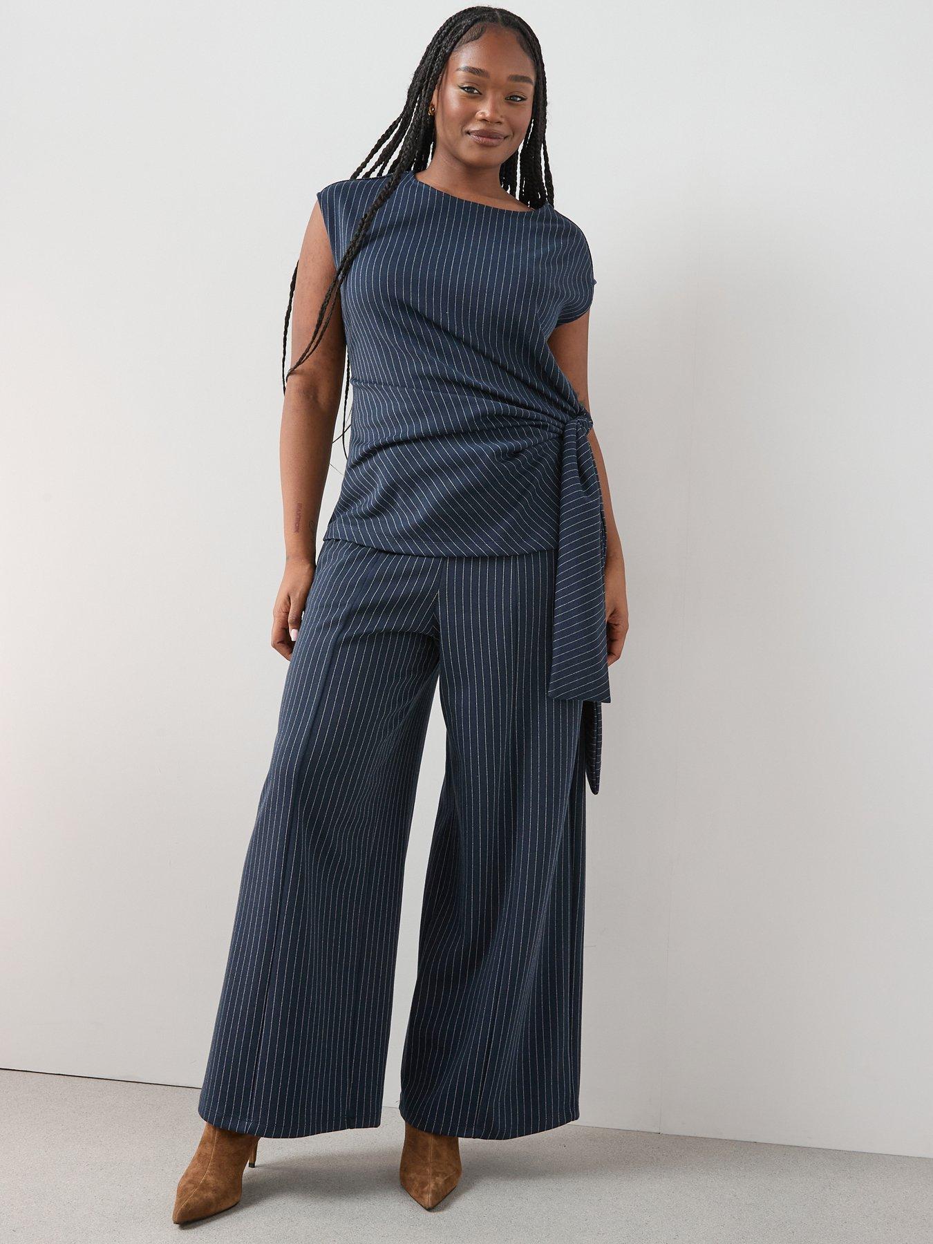The Very Collection Curve Pinstripe Pull On Stretch Trouser Co-Ord - Navy